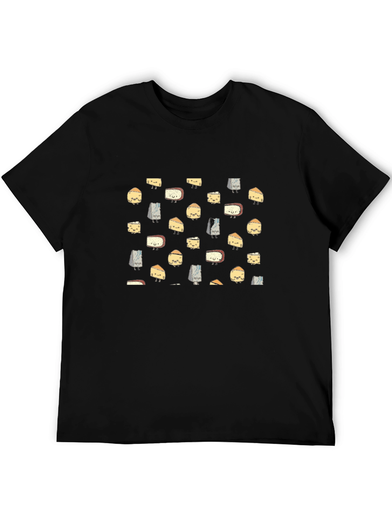 Black Whimsical Cheese Pattern Black T-Shirt view 5