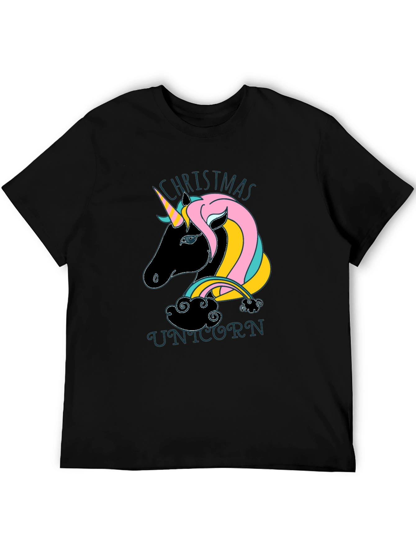 Black Christmas Unicorn Black T-Shirt view 5