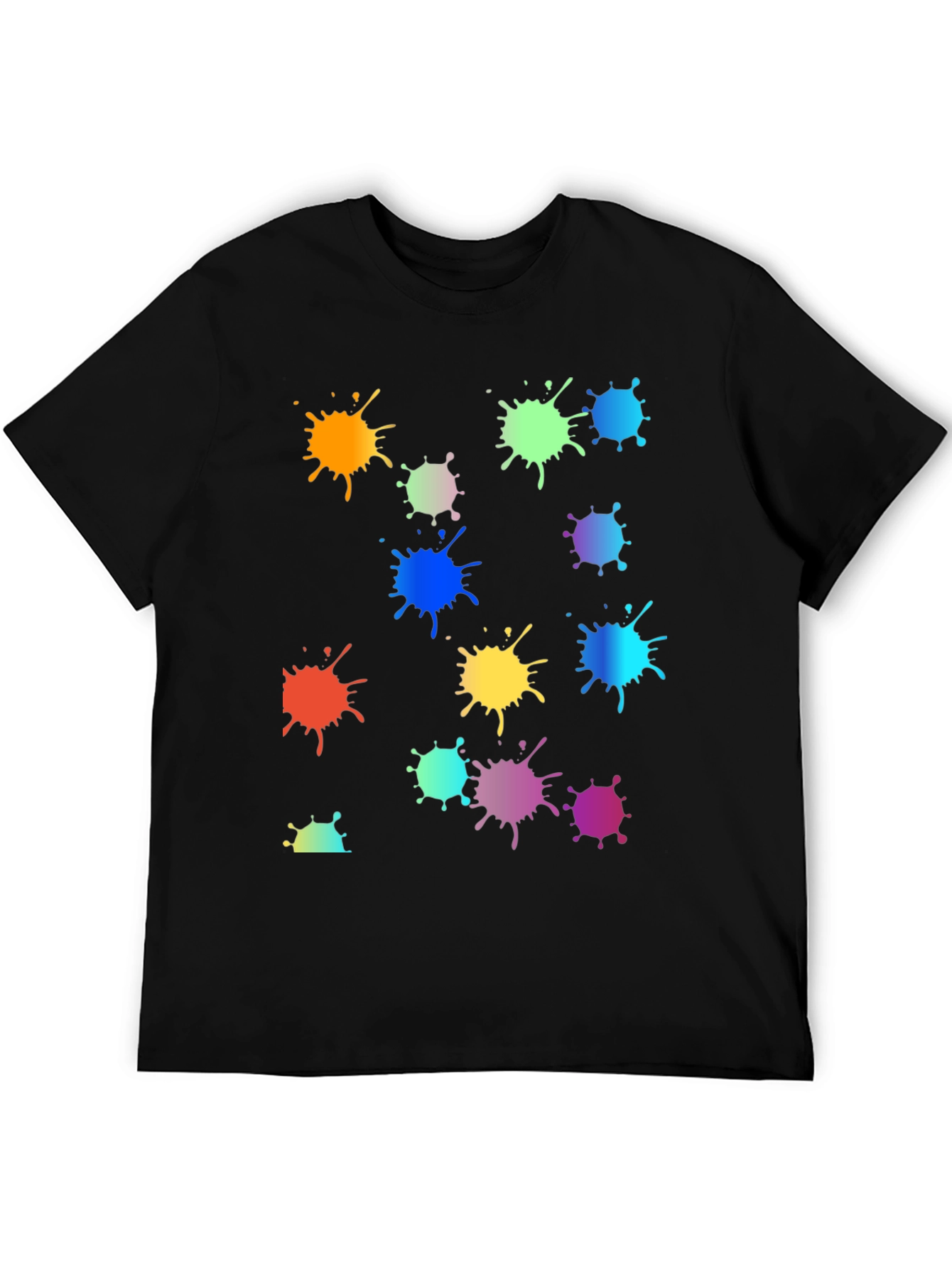 Black Rainbow Paint Splatter Graphic Tee - Black Crew Neck T-Shirt view 5