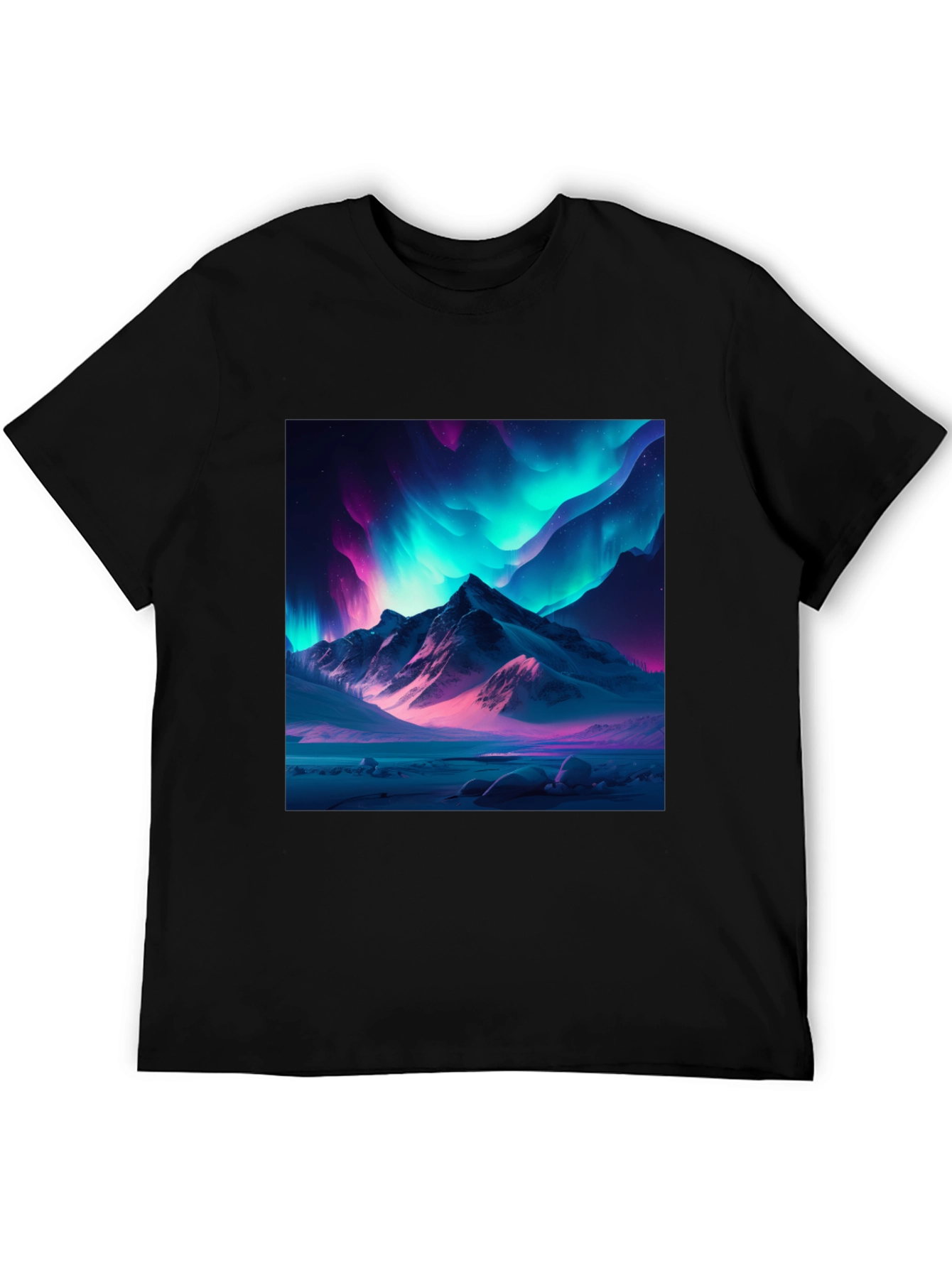 Black Aurora Mountain Graphic Tee - Black Cotton Blend view 5