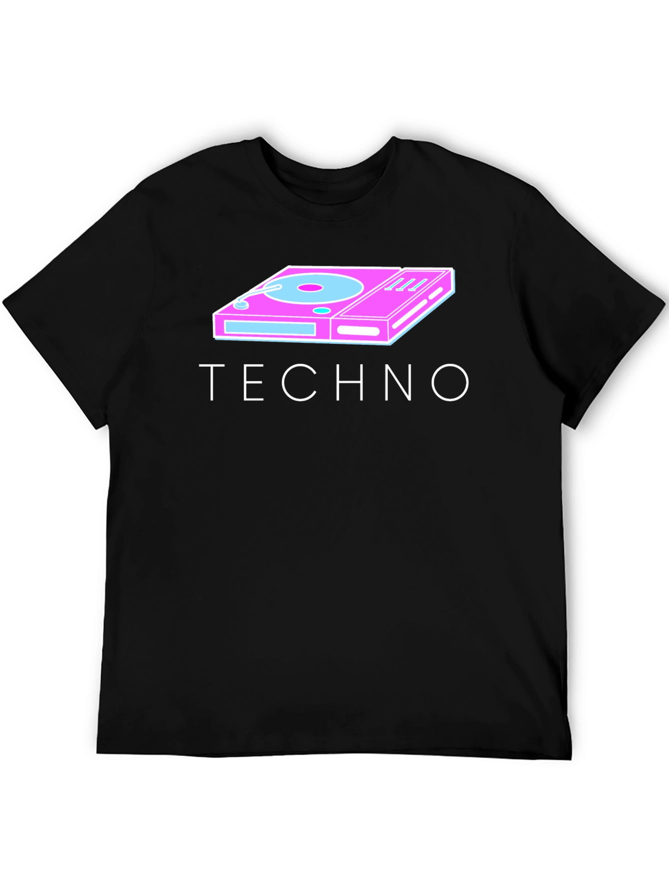 Black Retro Techno Turntable Graphic Tee - Black Cotton Blend view 5