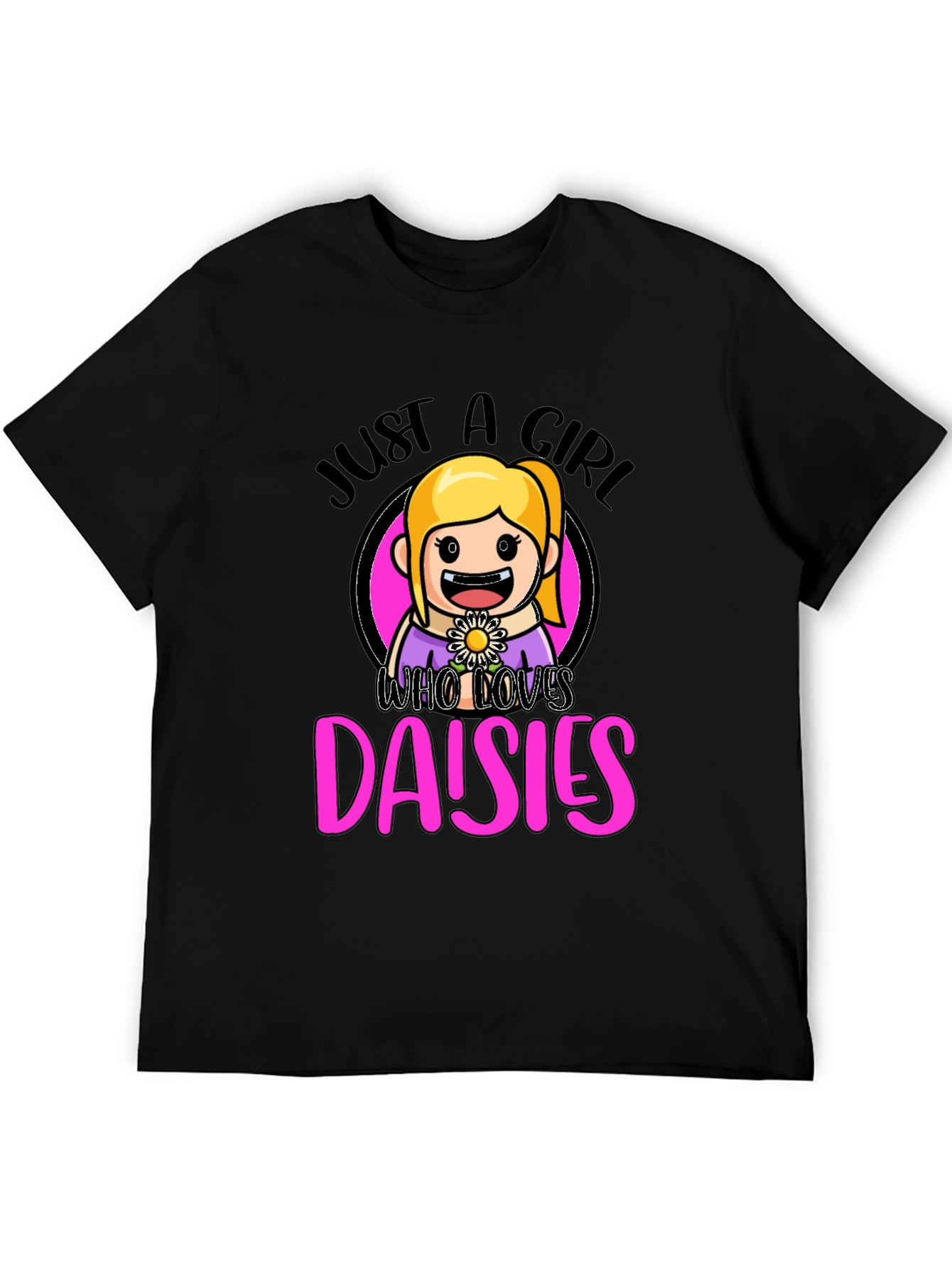 Black Just a Girl Who Loves Daisies Graphic T-Shirt view 5