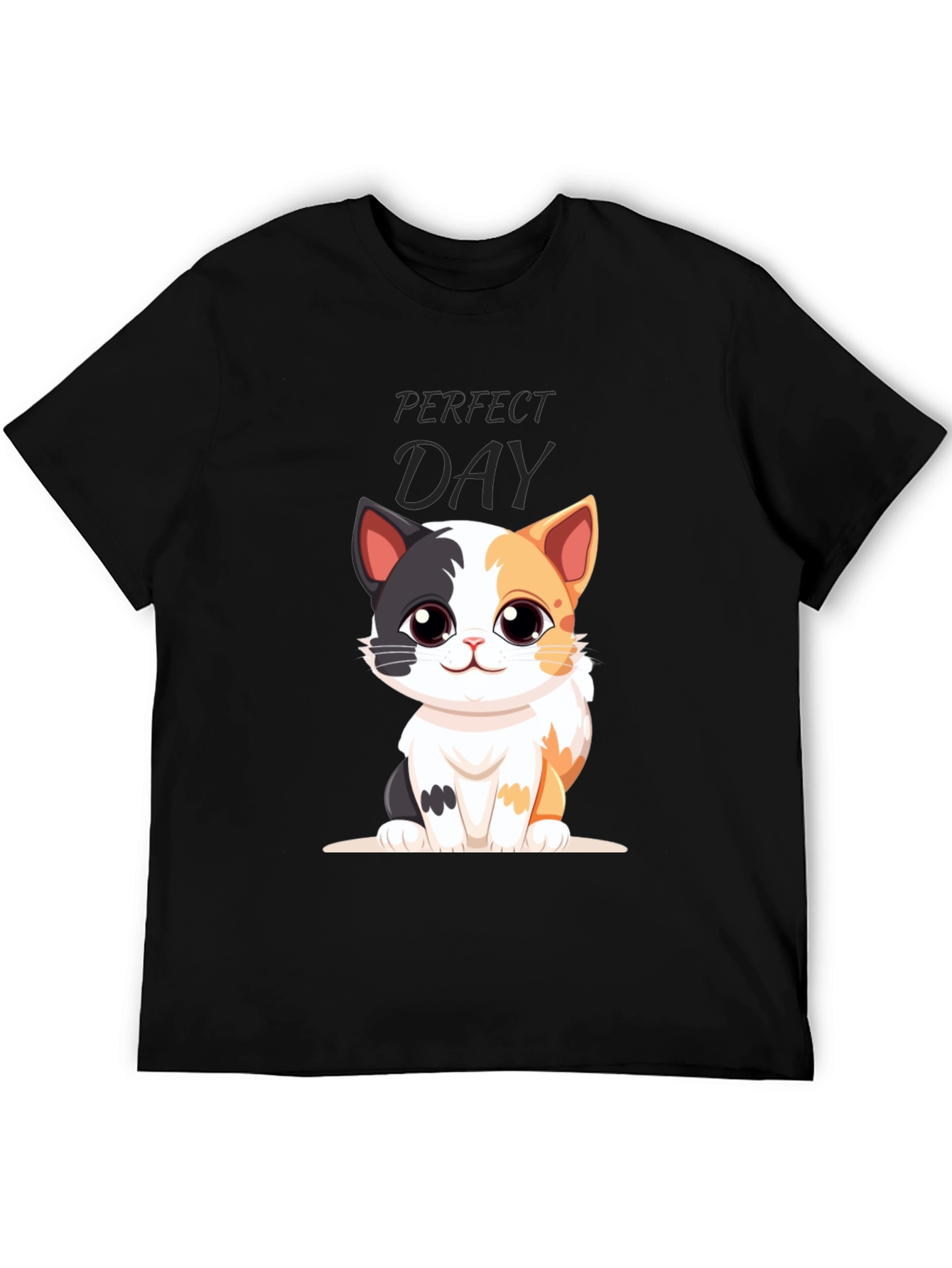 Black Perfect Day Cat Cartoon Black T-Shirt view 5