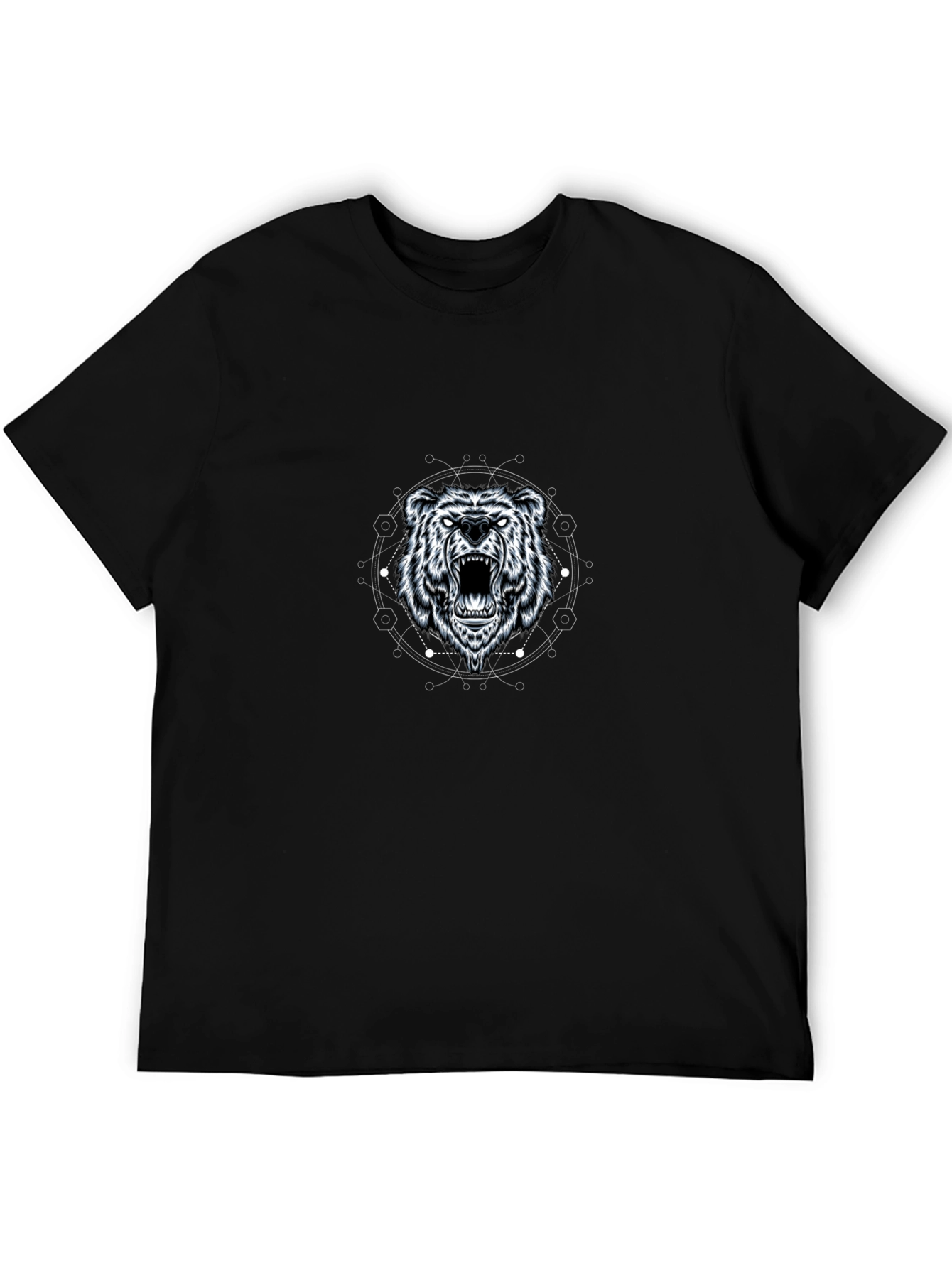 Black Geometric Bear Graphic Tee - Black Cotton Blend view 5