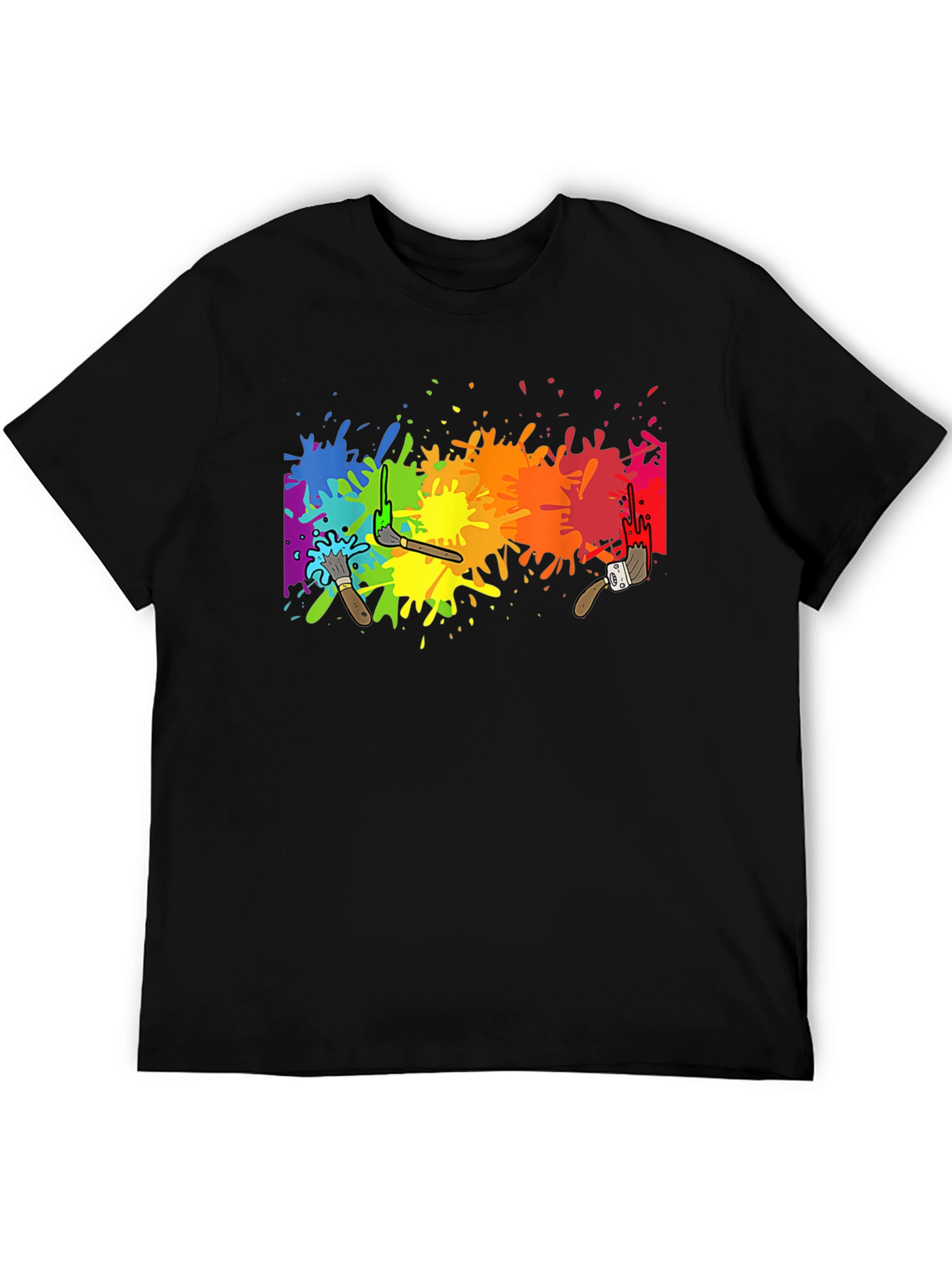 Black Rainbow Paint Splatter Graphic Tee - Artistic Black T-Shirt view 5