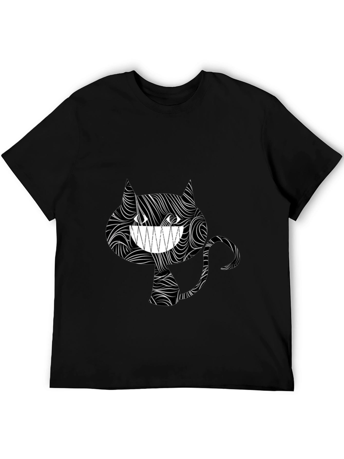 Black Grinning Cat Tee - Stylish Black Graphic T-Shirt view 5