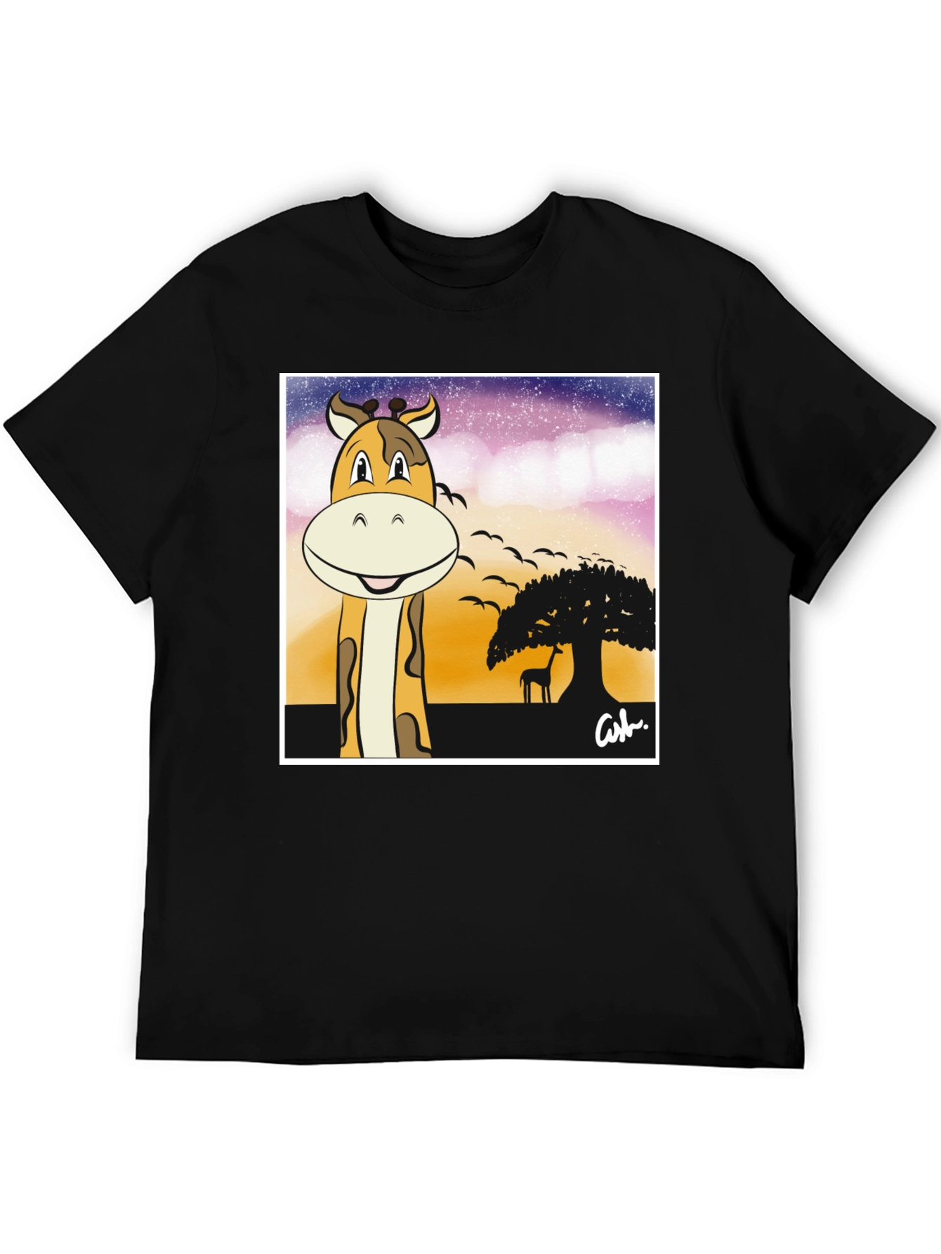 Black Giraffe Safari T-Shirt - Cartoon Design view 5