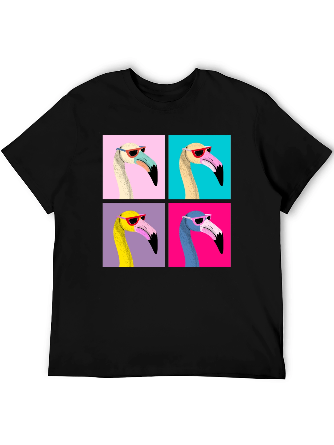 Black Funky Flamingo Pop Art Graphic T-Shirt view 5