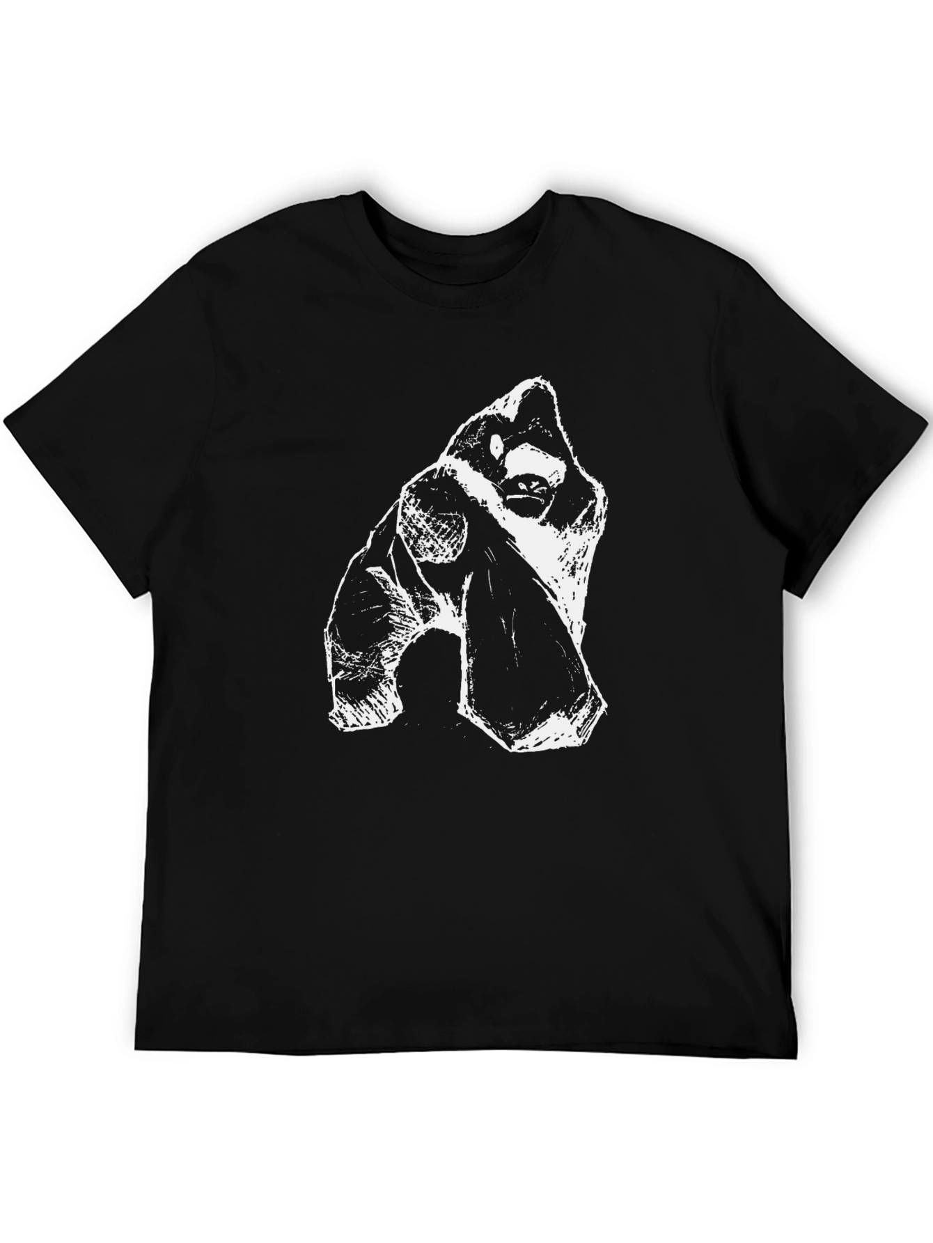Men's Black T-Shirt with White Abstract Gorilla Design - 5