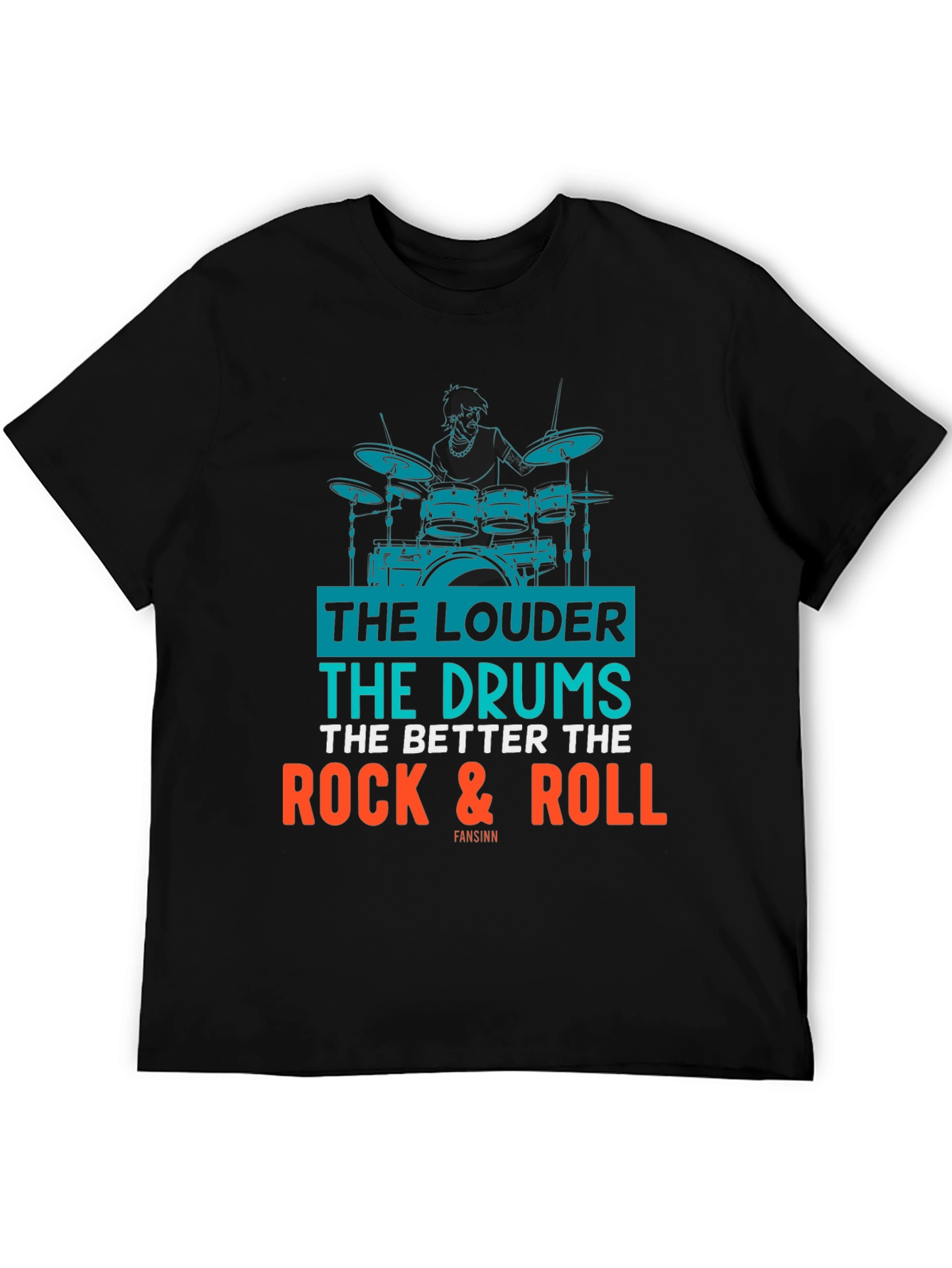 Black Rock & Roll Drummer Graphic T-Shirt view 5