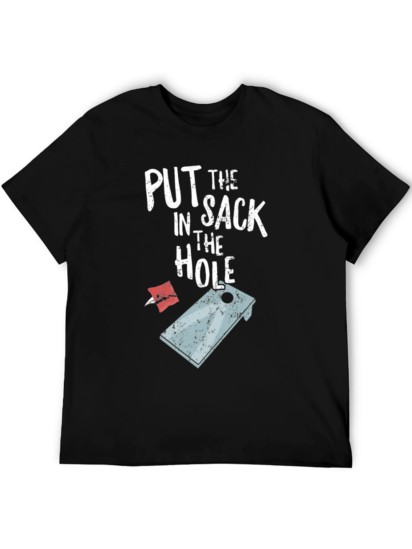 Black Put the Sack in the Hole Funny Cornhole T-Shirt view 5