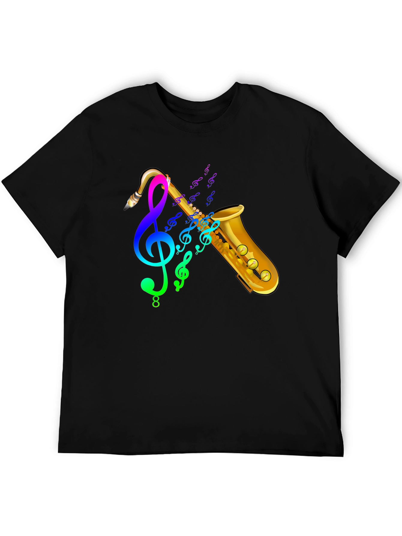 Black Saxophone Music T-Shirt - Trendy Graphic Tee view 5