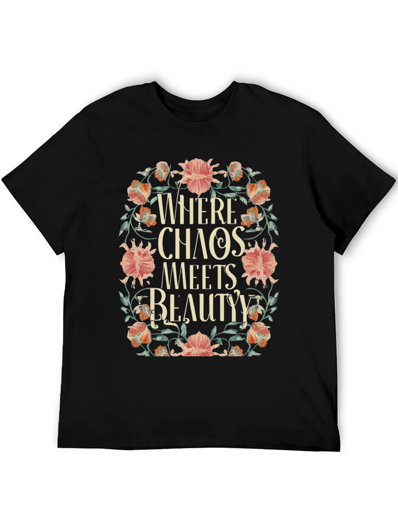 Black Floral Chaos Meets Beauty Graphic Tee view 5