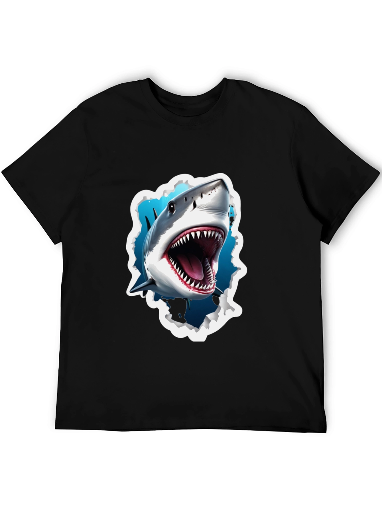 Black Shark Attack Graphic Tee - Bold Black T-Shirt view 5