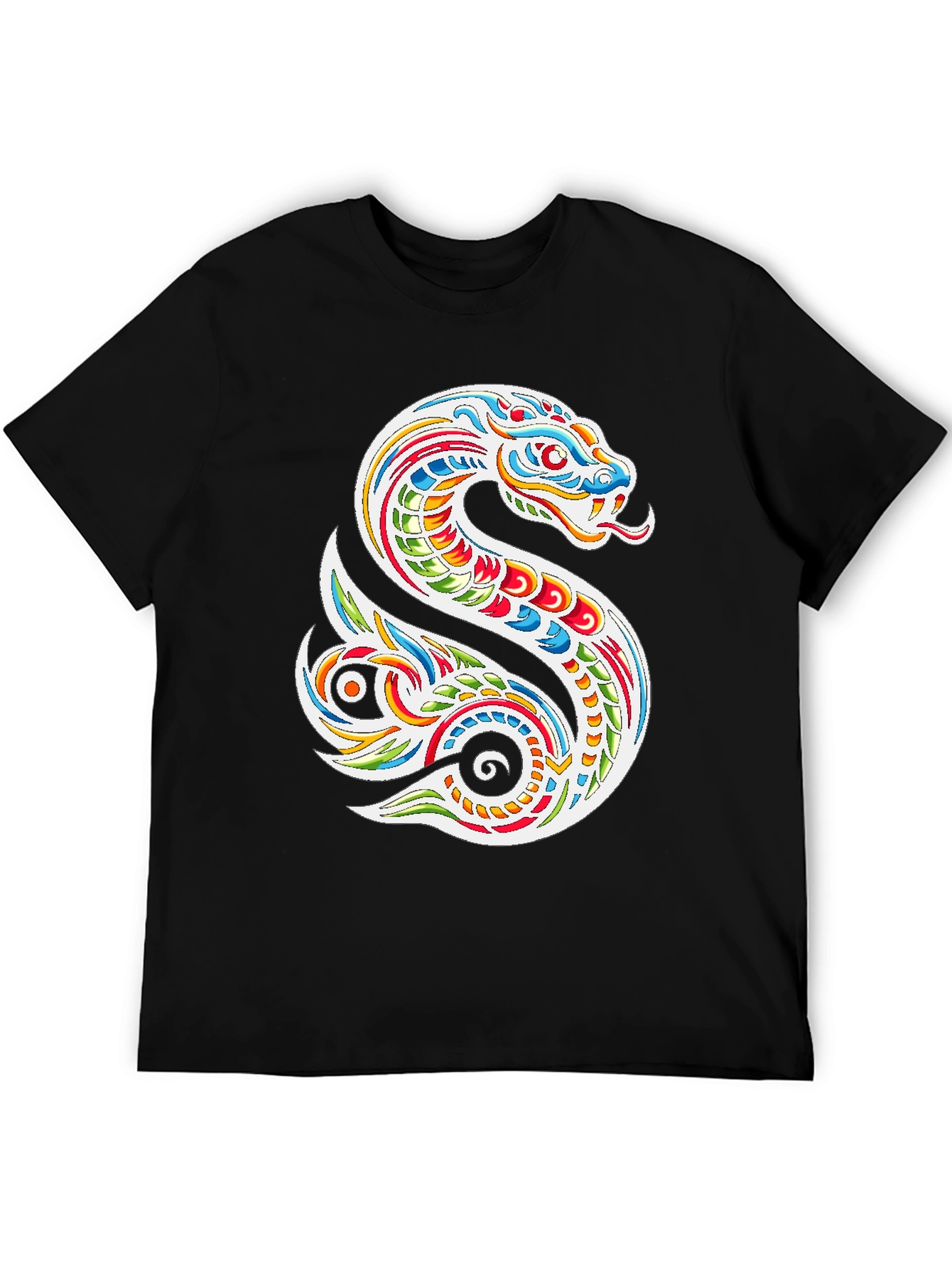 Black Vibrant Snake Graphic Tee - Men's Black T-Shirt view 5
