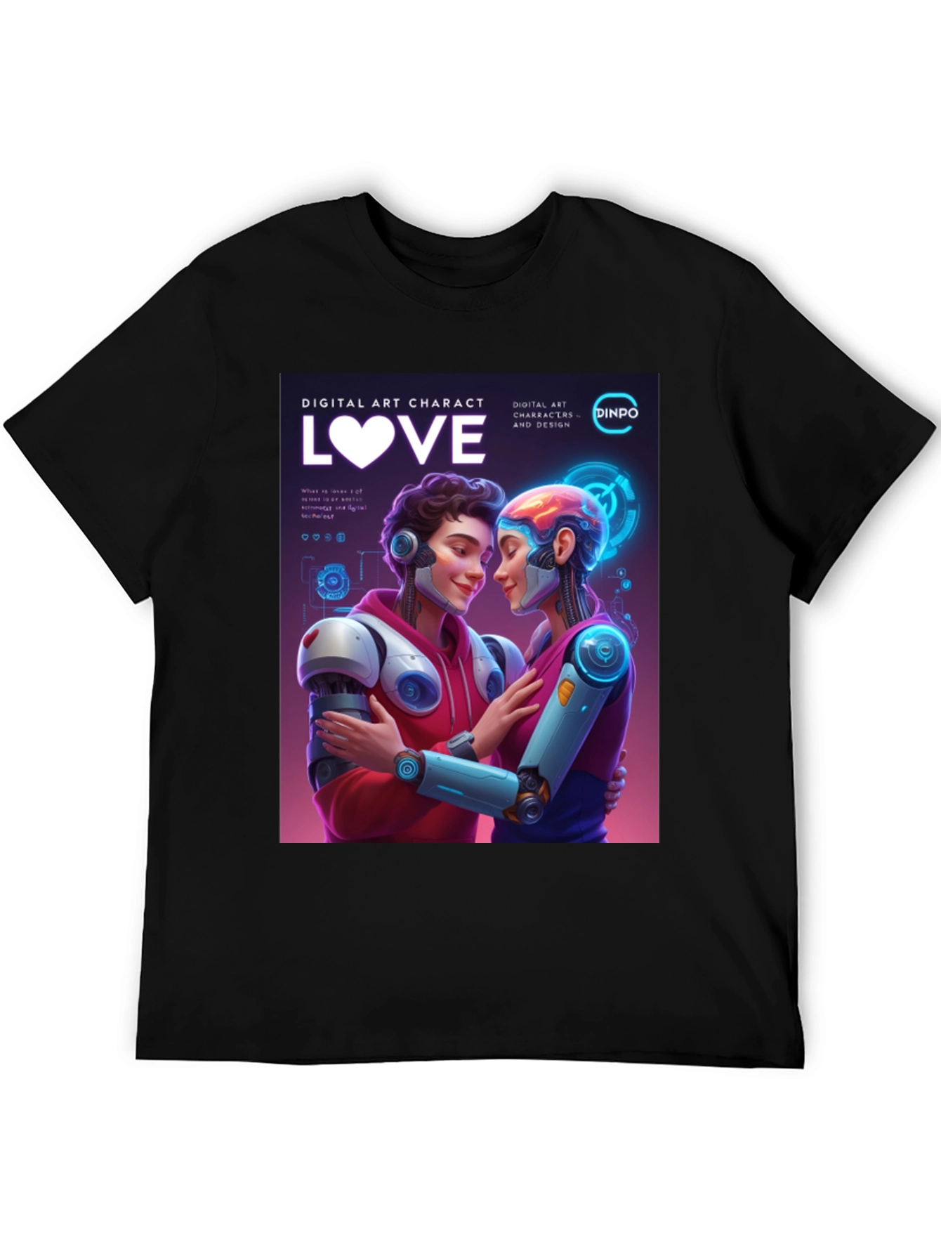 Black Robotic Love T-Shirt - Digital Art Character Design view 5