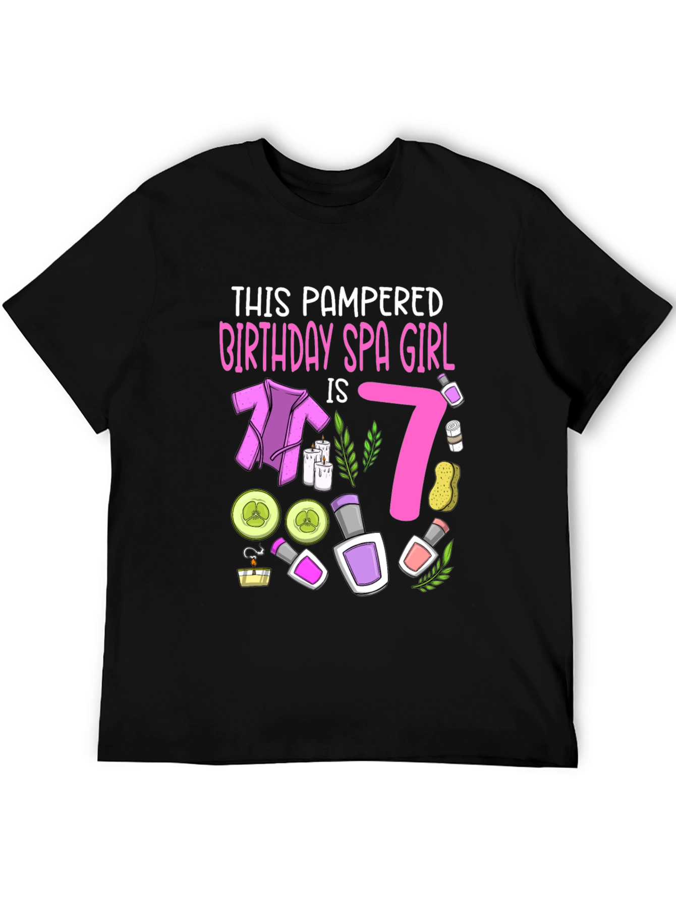 Black Pampered Birthday Spa Girl 7th Birthday T-Shirt view 5