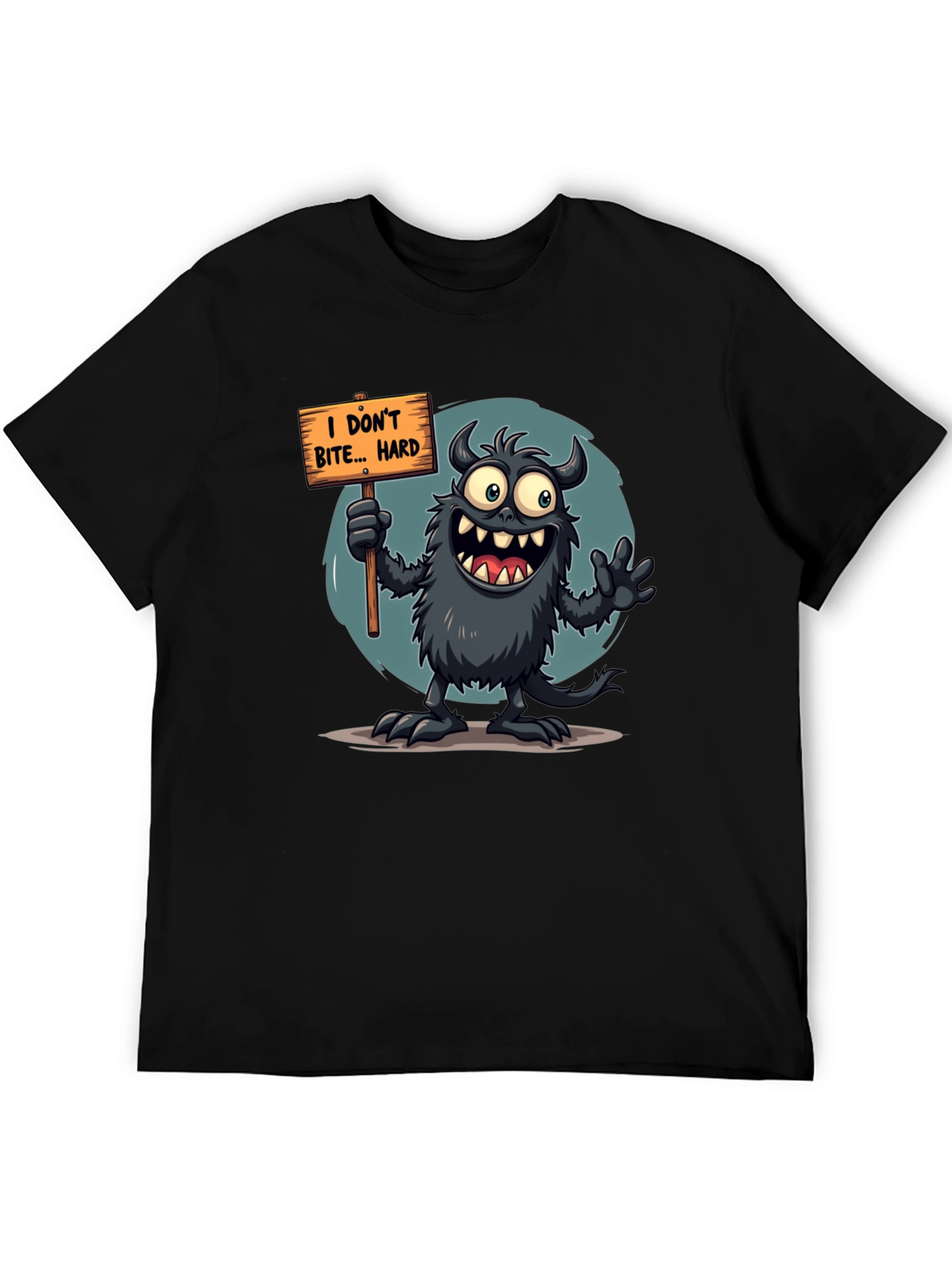 Black Funny Monster Graphic Tee - "I Don't Bite... Hard" view 5