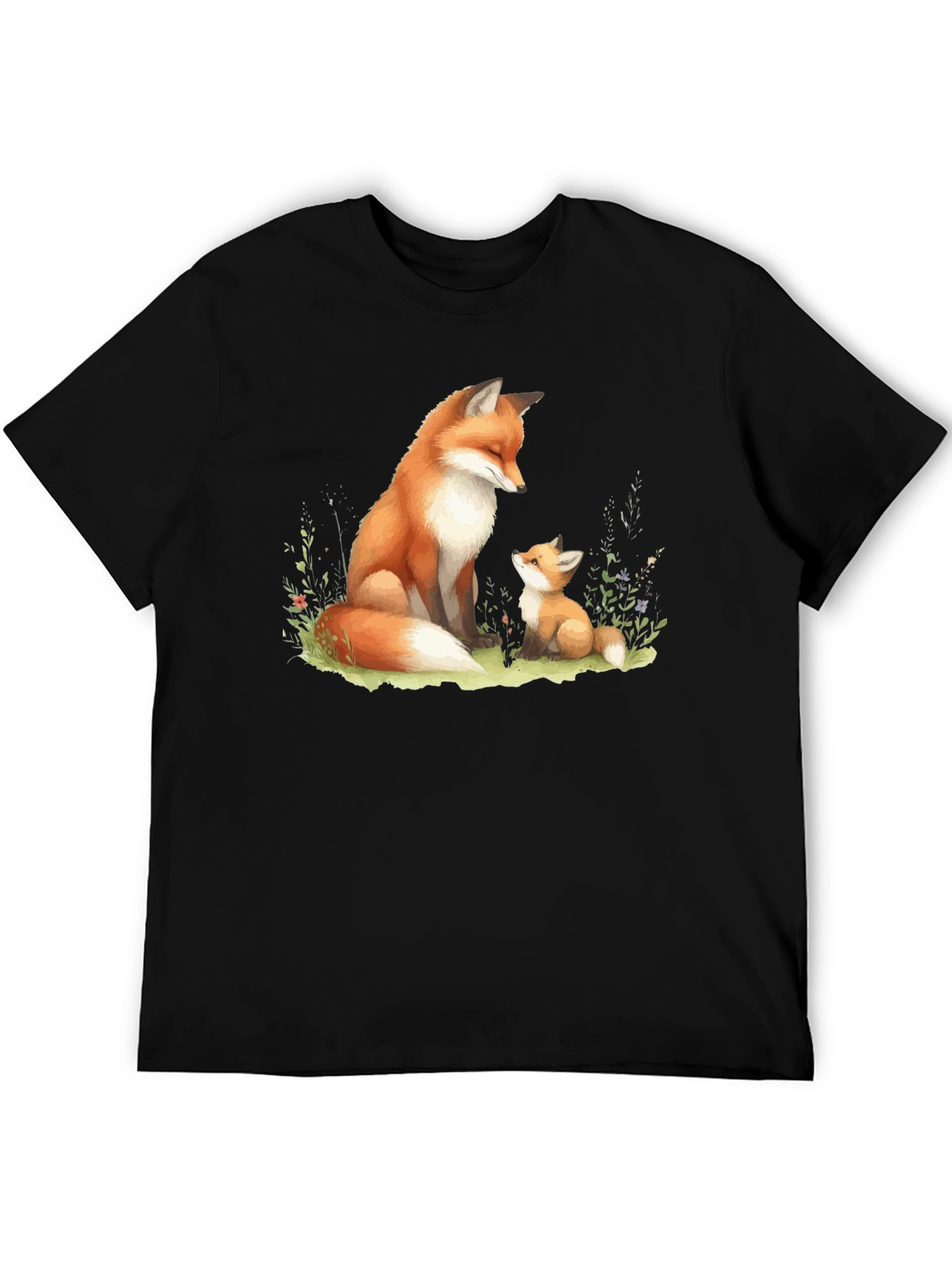 Black Fox & Cub Graphic Tee - Soft Cotton Blend Shirt view 5