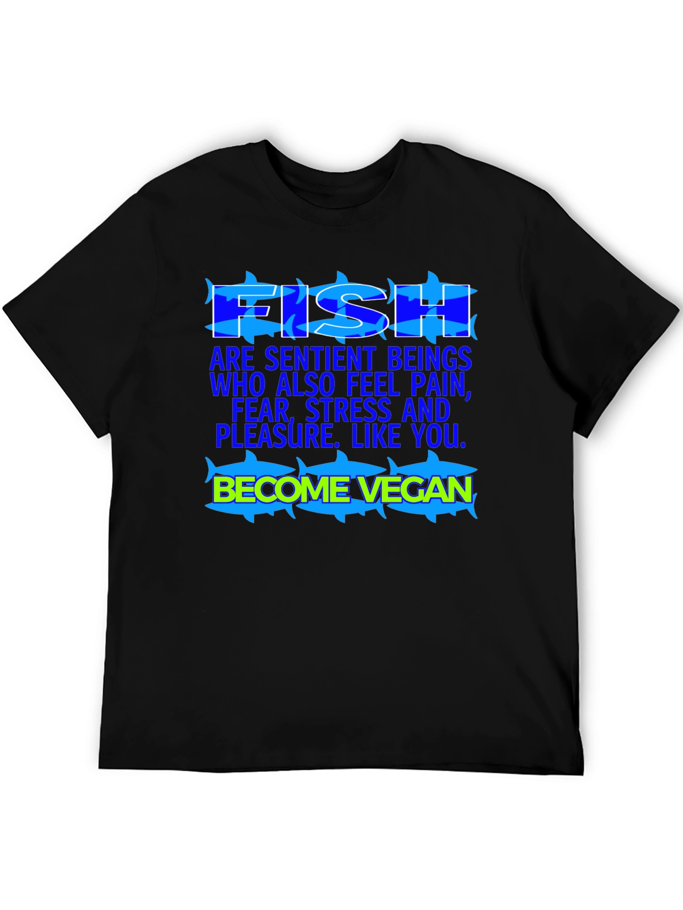 Black Vegan Fish T-Shirt: Sentient Beings view 5