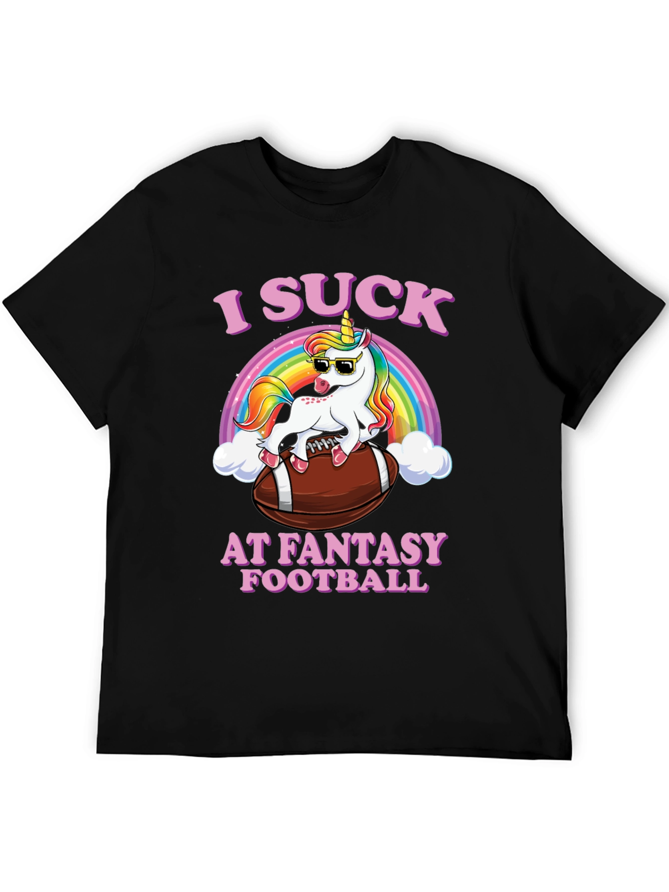 Black I Suck at Fantasy Football Unicorn T-Shirt view 5