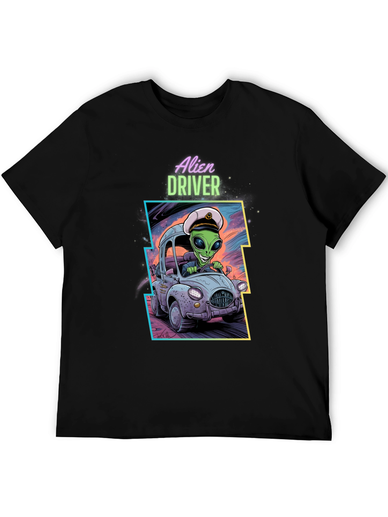 Black Alien Driver Graphic T-Shirt - Black Crew Neck Tee view 5