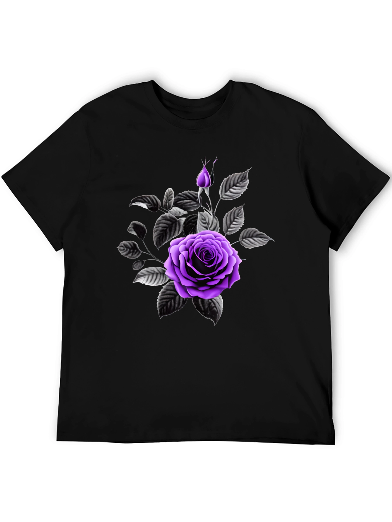 Black Black T-Shirt with Purple Rose Graphic view 5