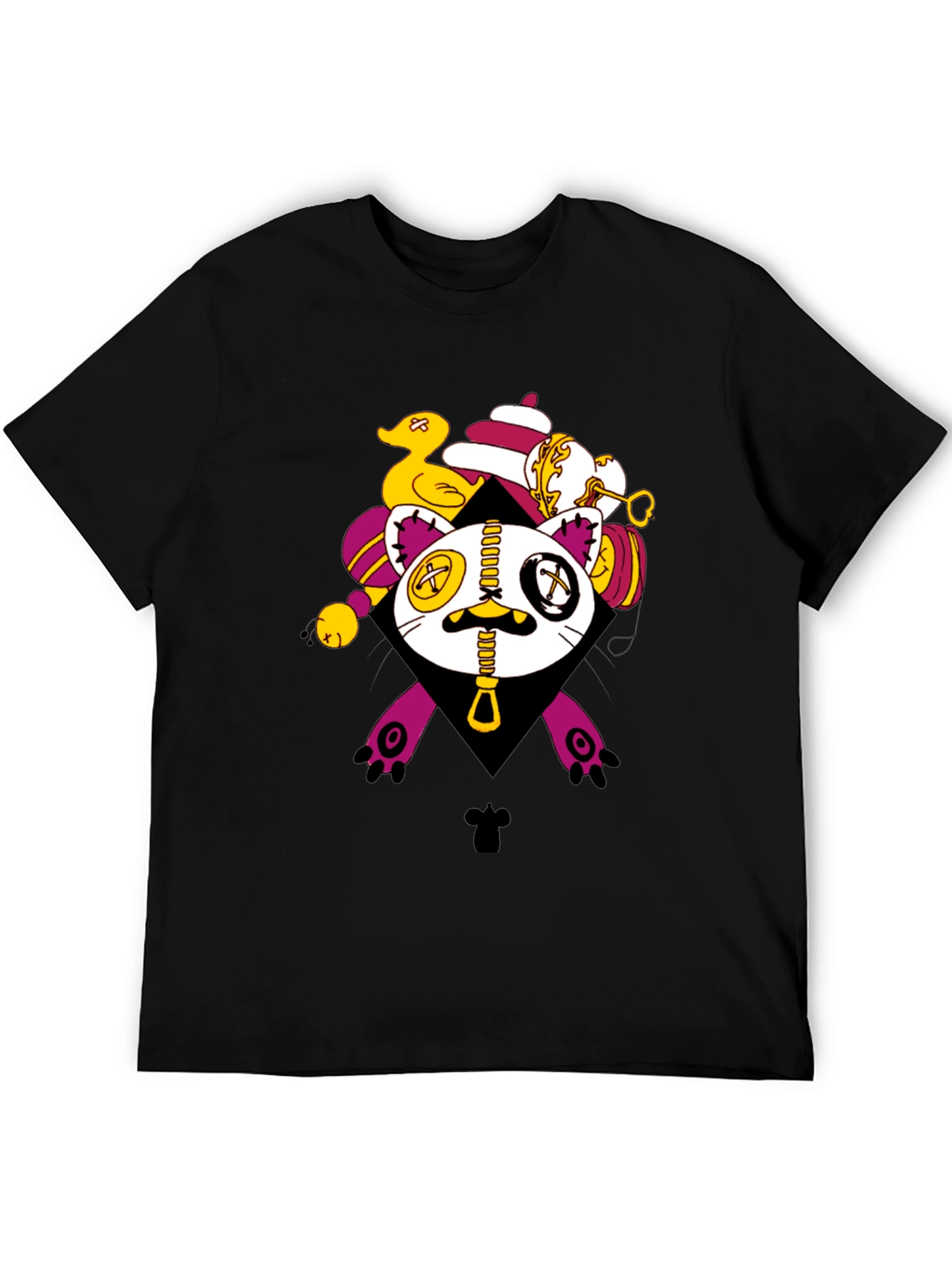 Black Novelty Cat T-Shirt - Unique Cartoon Design view 5