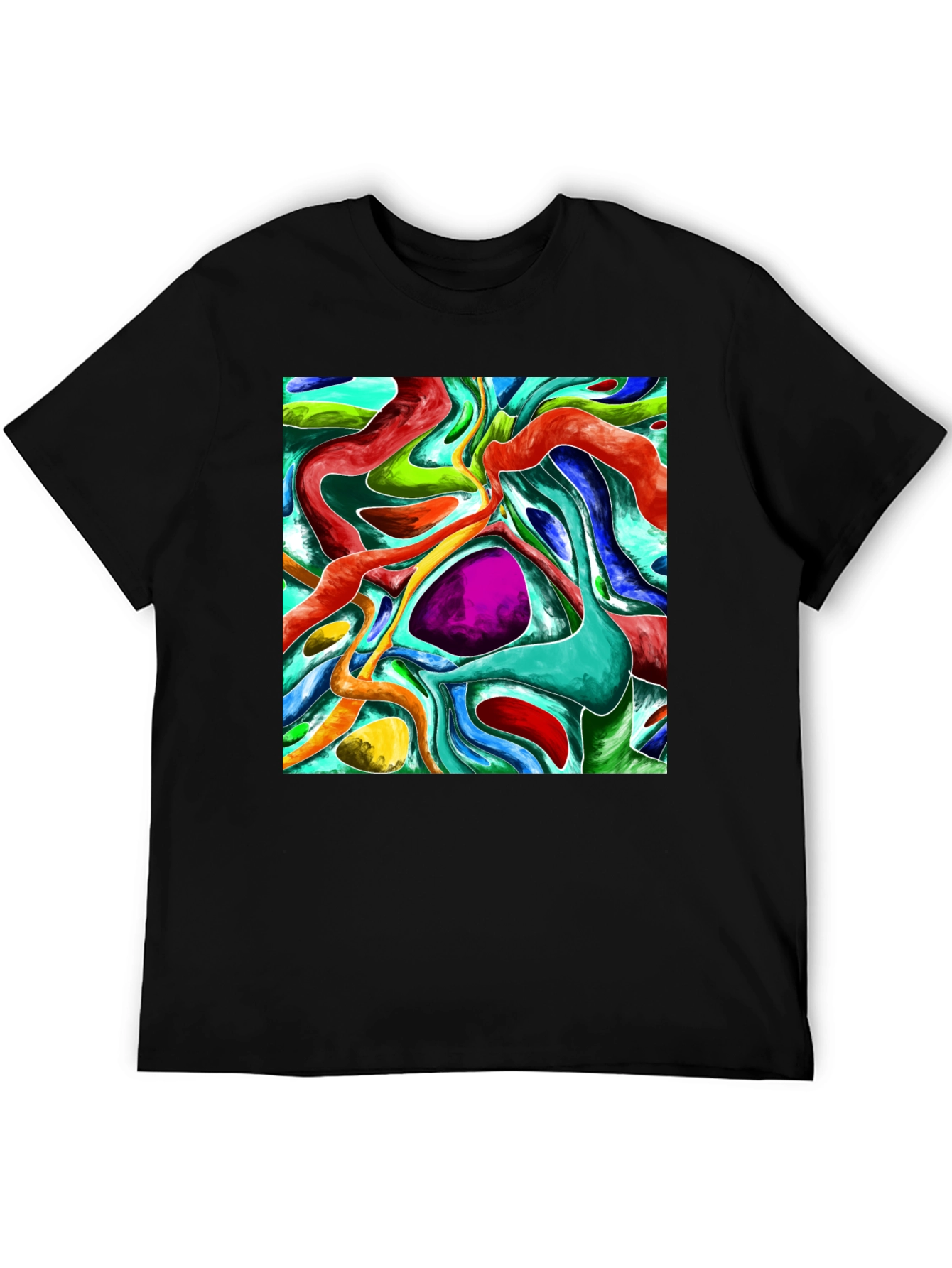 Black Abstract Fluid Art Graphic Tee - Vivid & Unique Design view 5