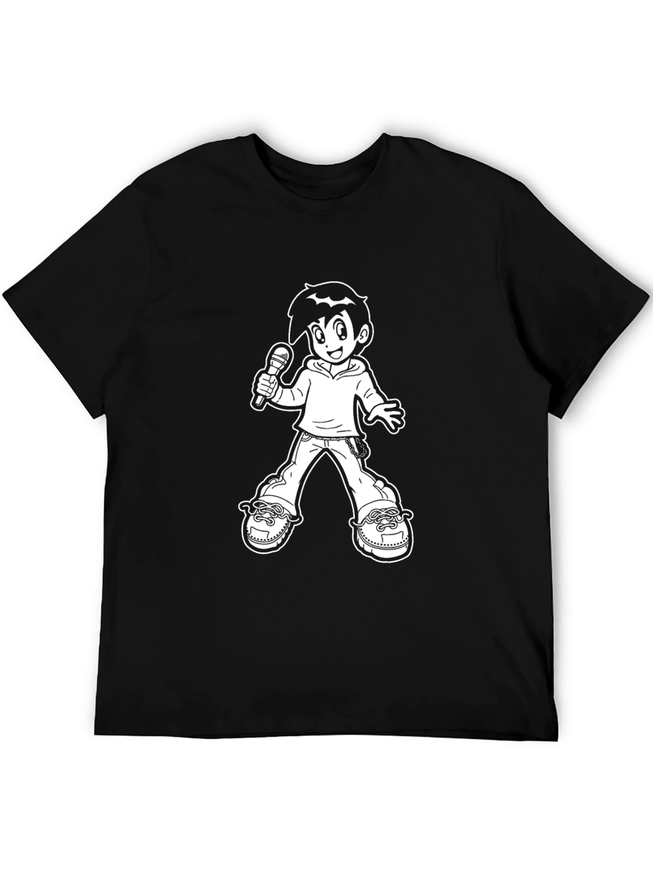 Black Black T-Shirt with Cartoon Singer Graphic view 5