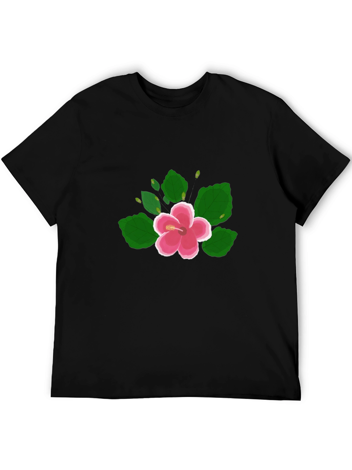Black Hibiscus Flower Graphic Black T-Shirt view 5