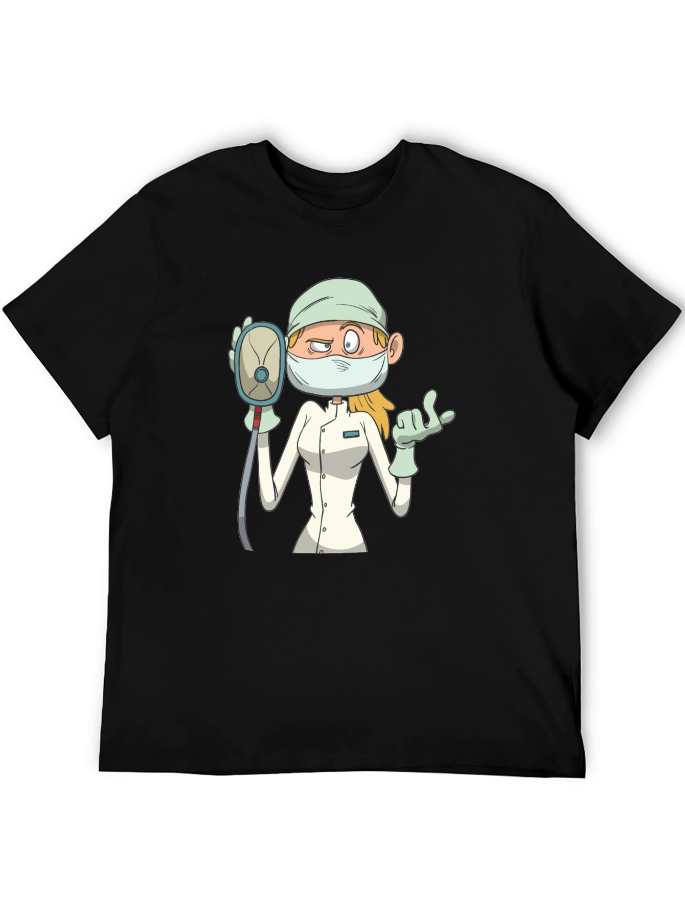 Black Cartoon Nurse T-Shirt - Unisex Black Tee view 5