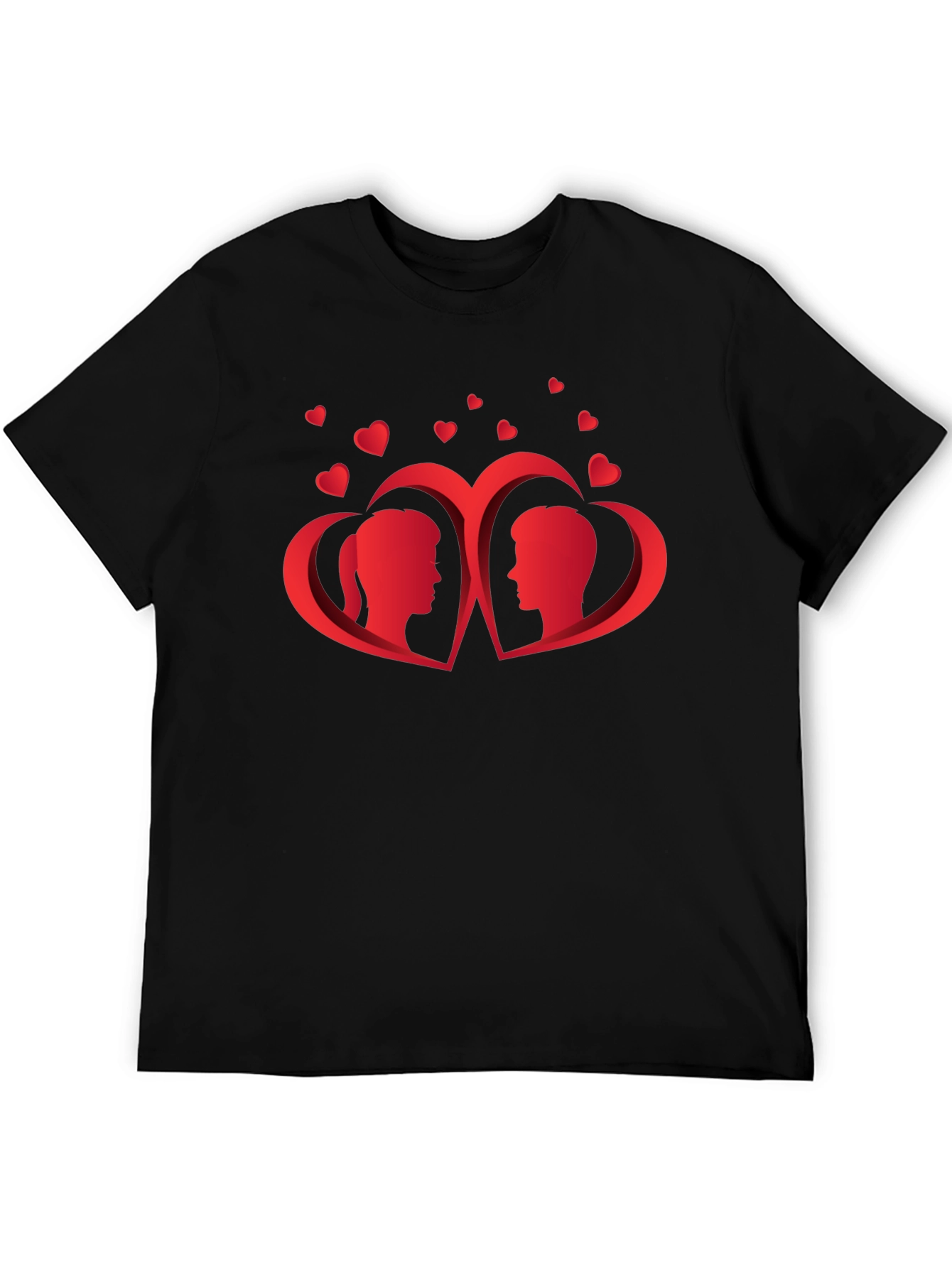 Heart Couple Graphic Tee - Romantic Black T-Shirt - 5