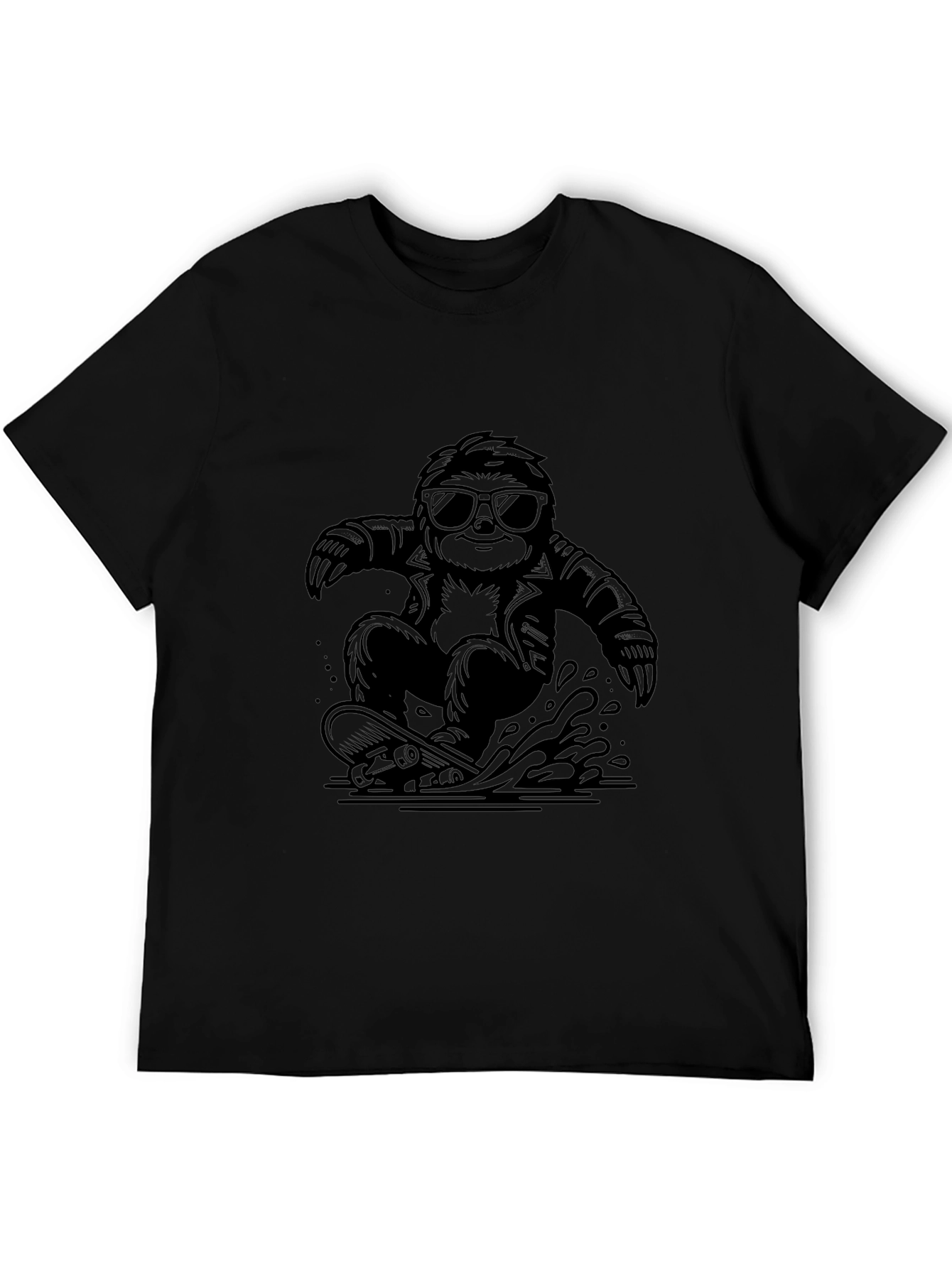 Black Cool Sloth Skateboarder Graphic Tee - Black view 5