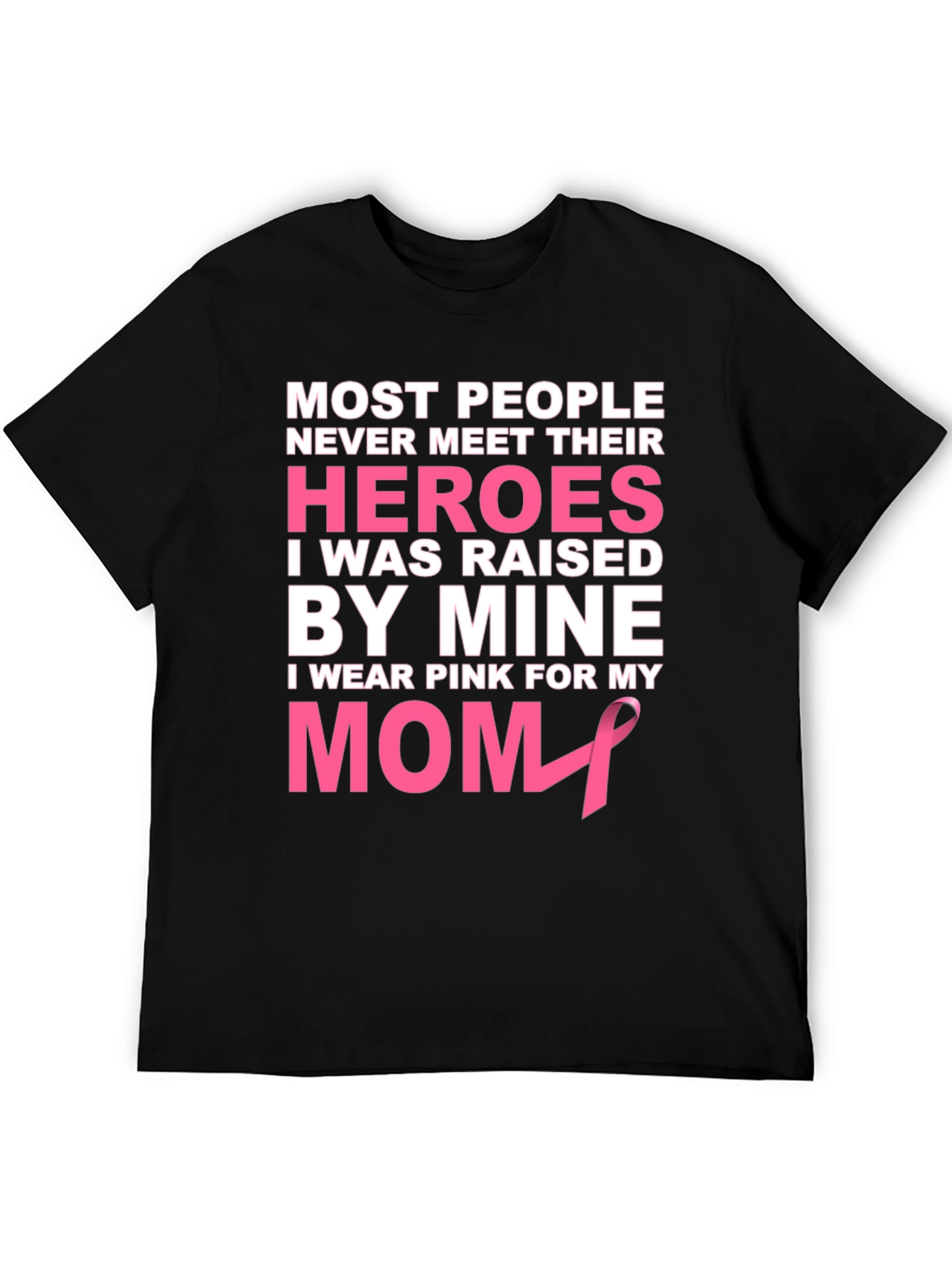 Black Pink Ribbon Mom Hero T-Shirt view 5