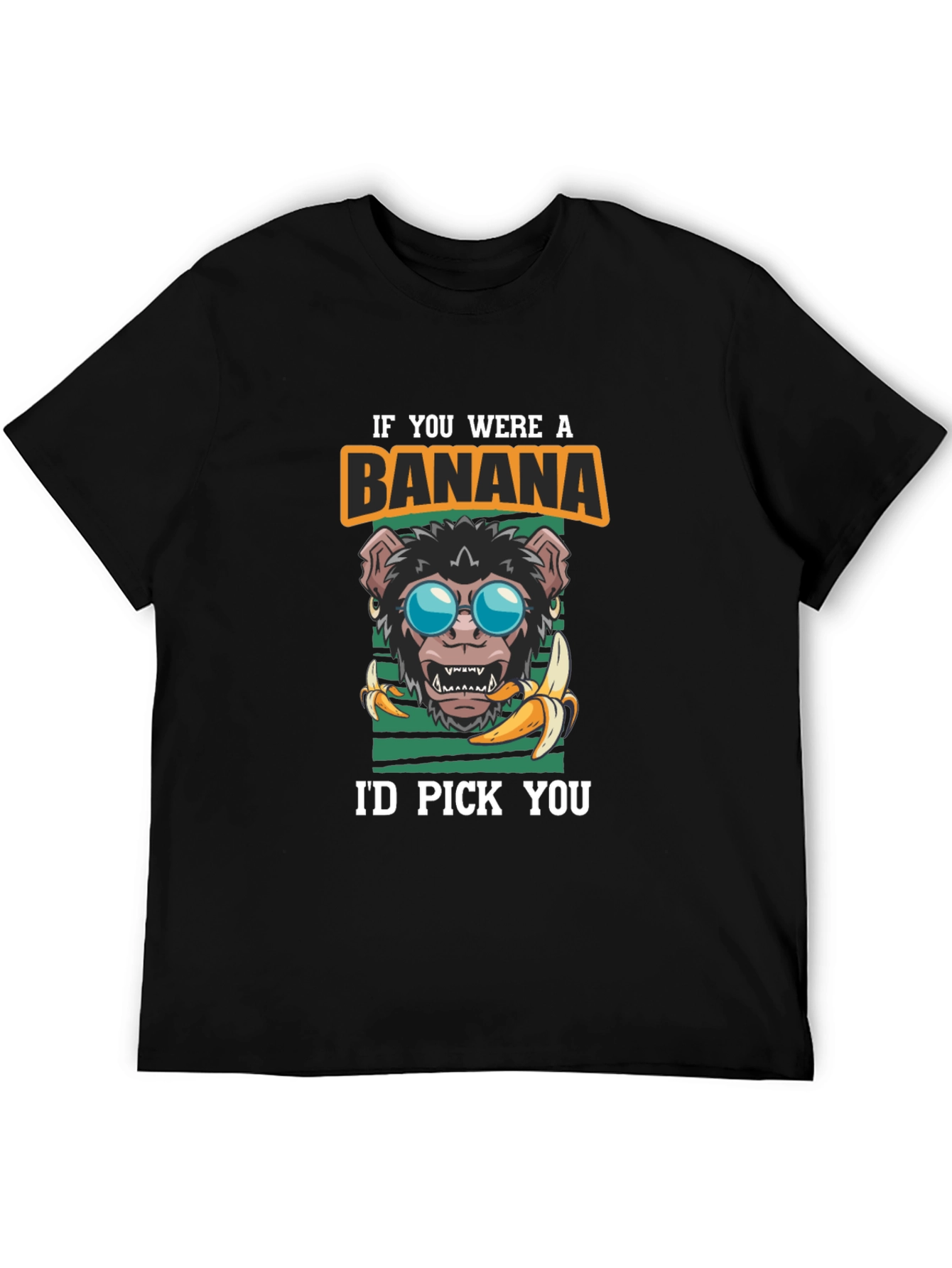 Black Funny Monkey Banana T-Shirt - I'd Pick You Graphic Tee view 5