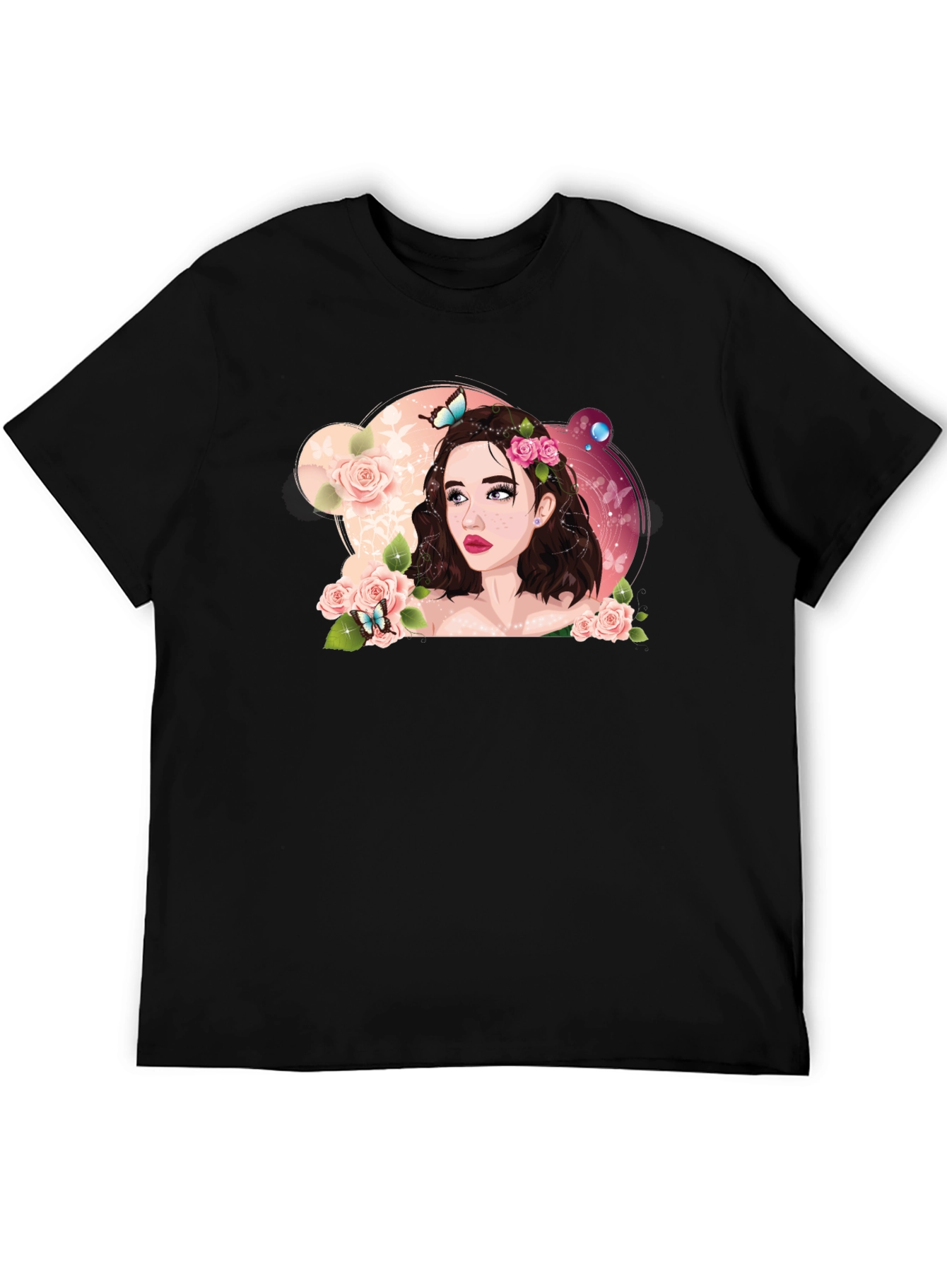 Black Floral Portrait Black T-Shirt view 5