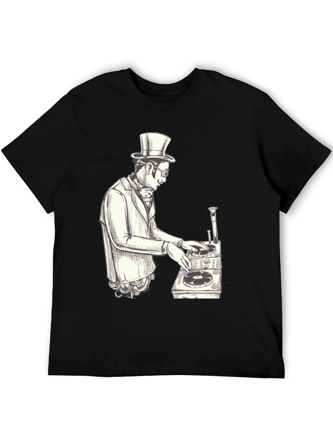 Black Steampunk DJ Graphic T-Shirt - Black view 5
