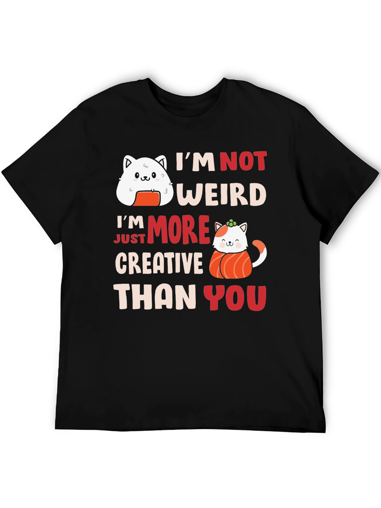 Black Creative Sushi Cat T-Shirt - Unique Graphic Tee view 5