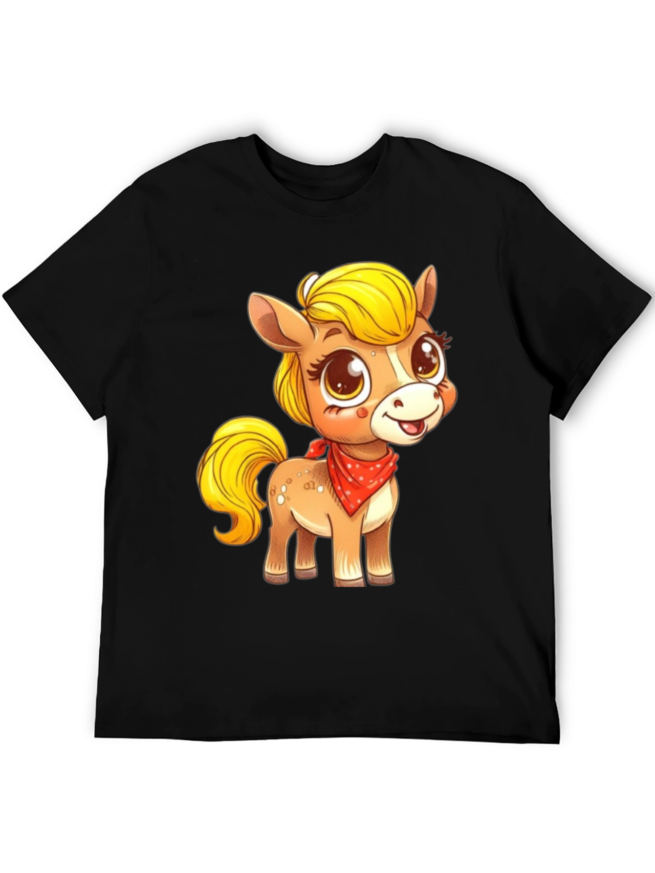 Black Cute Pony Cartoon Graphic Black T-Shirt view 5
