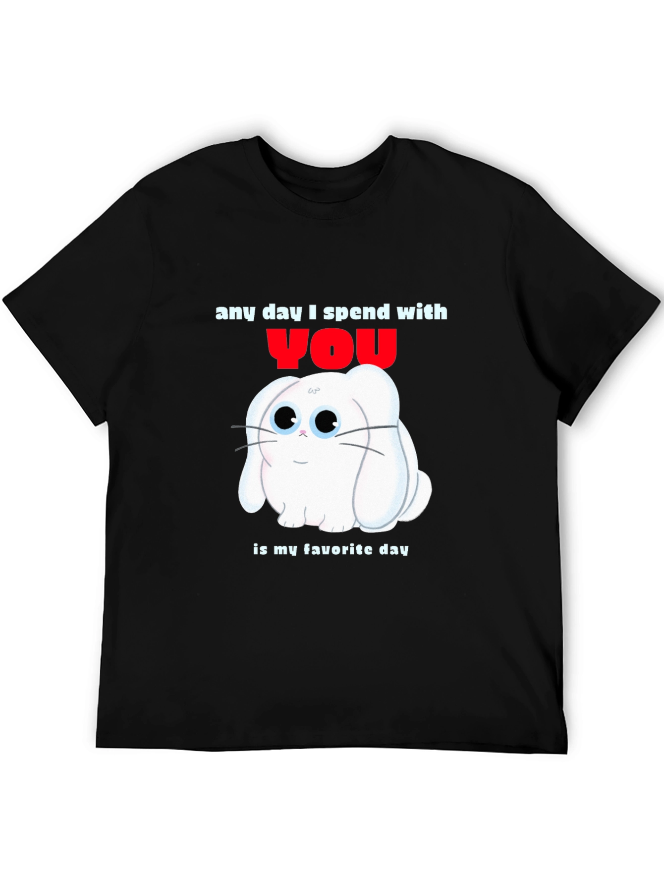 Black Any Day With You T-Shirt - Cute Bunny Design view 5
