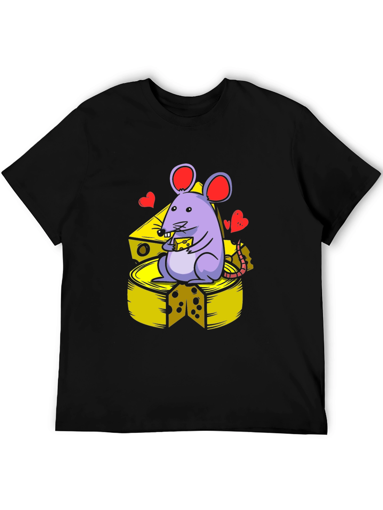 Black Funny Mouse & Cheese Graphic Tee - Unisex Black T-Shirt view 5