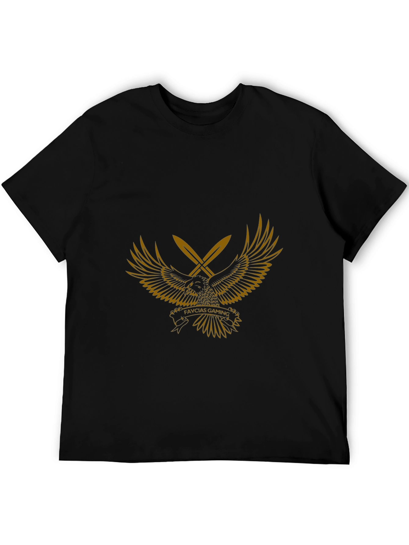 Camiseta Negra Favcias Gaming - Diseño Águila y Espadas, image size:1340x1785