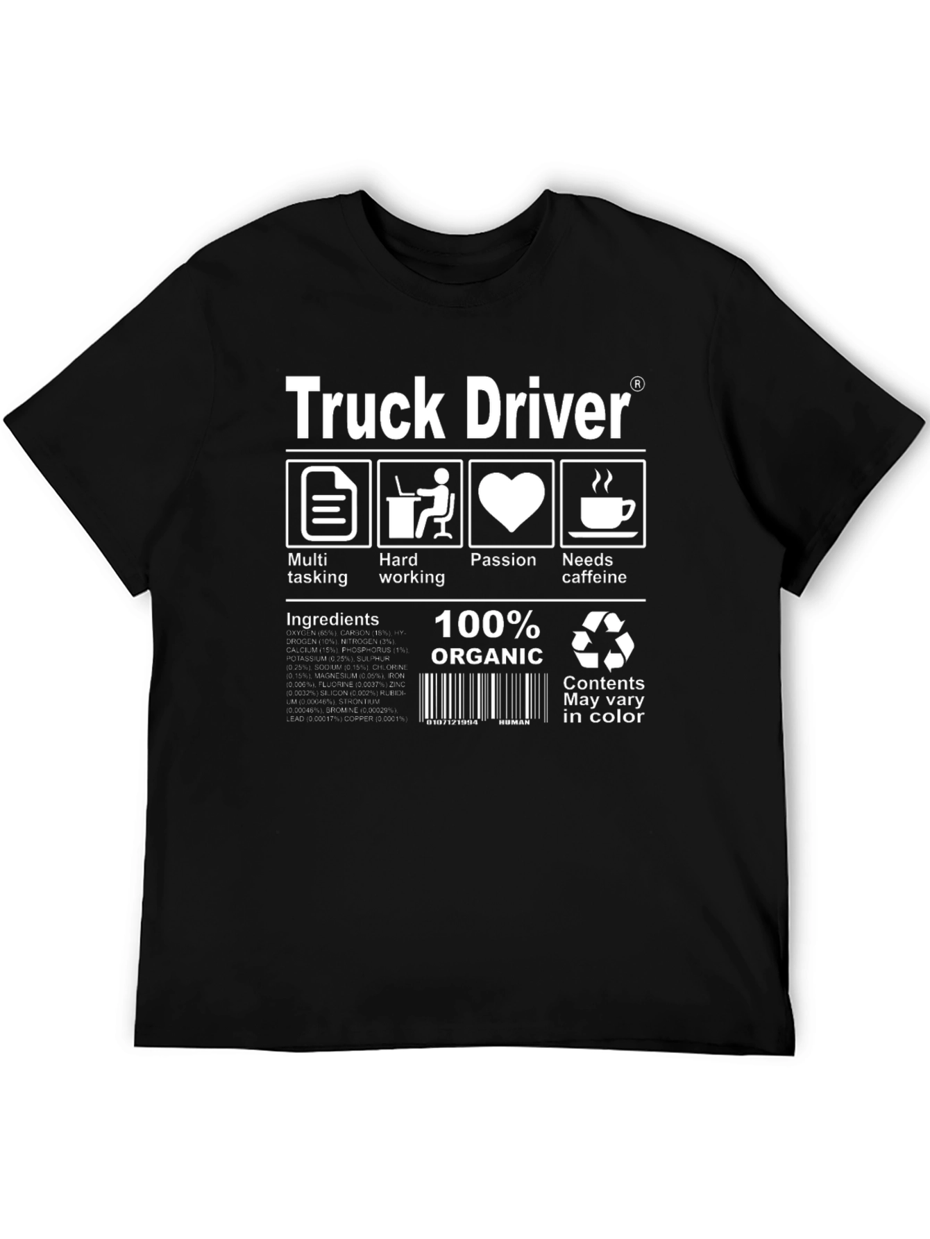 Black Truck Driver Graphic T-Shirt - 100% Organic view 5
