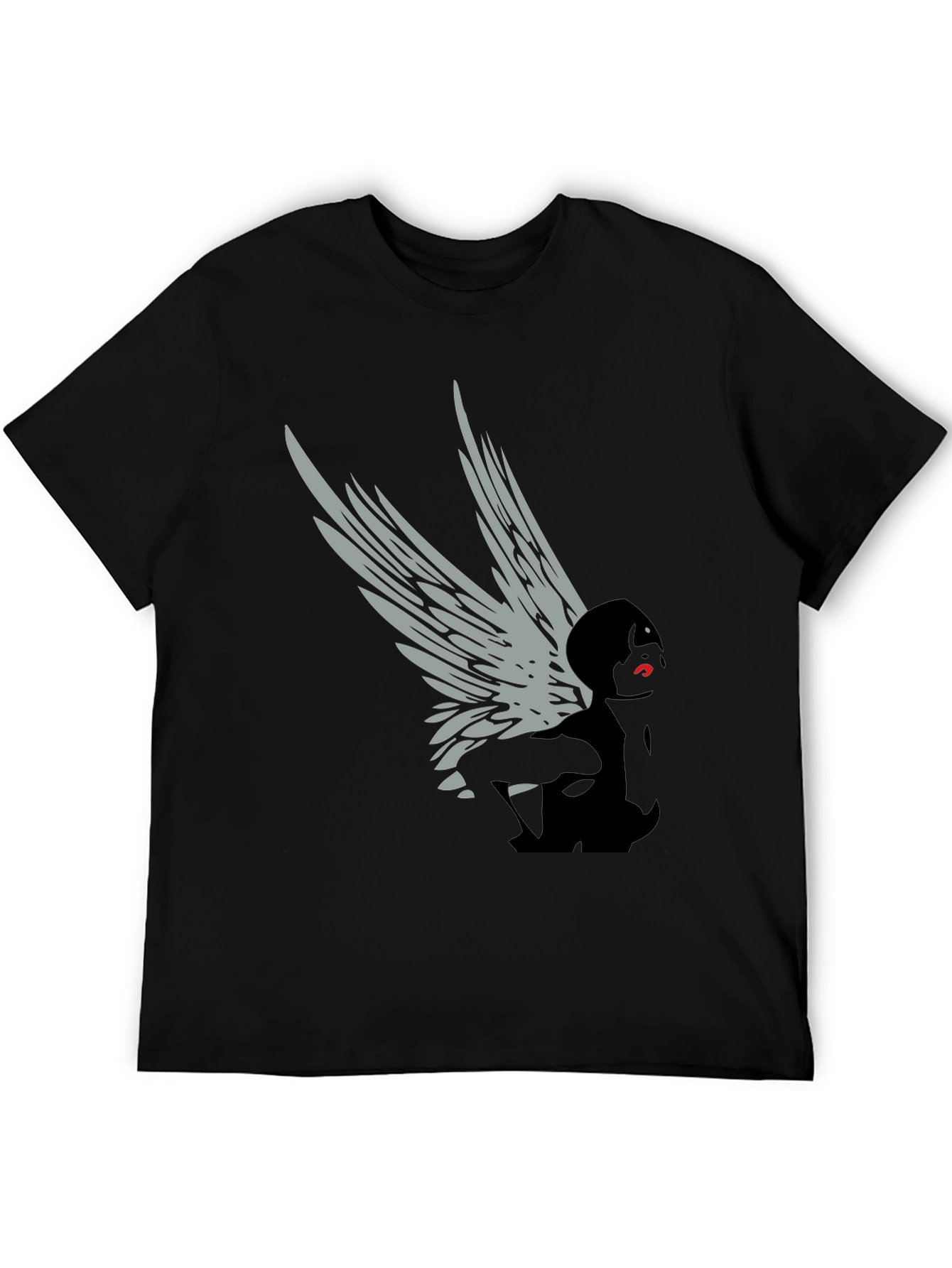 Black Winged Figure Graphic Tee - Stylish Black T-Shirt view 5