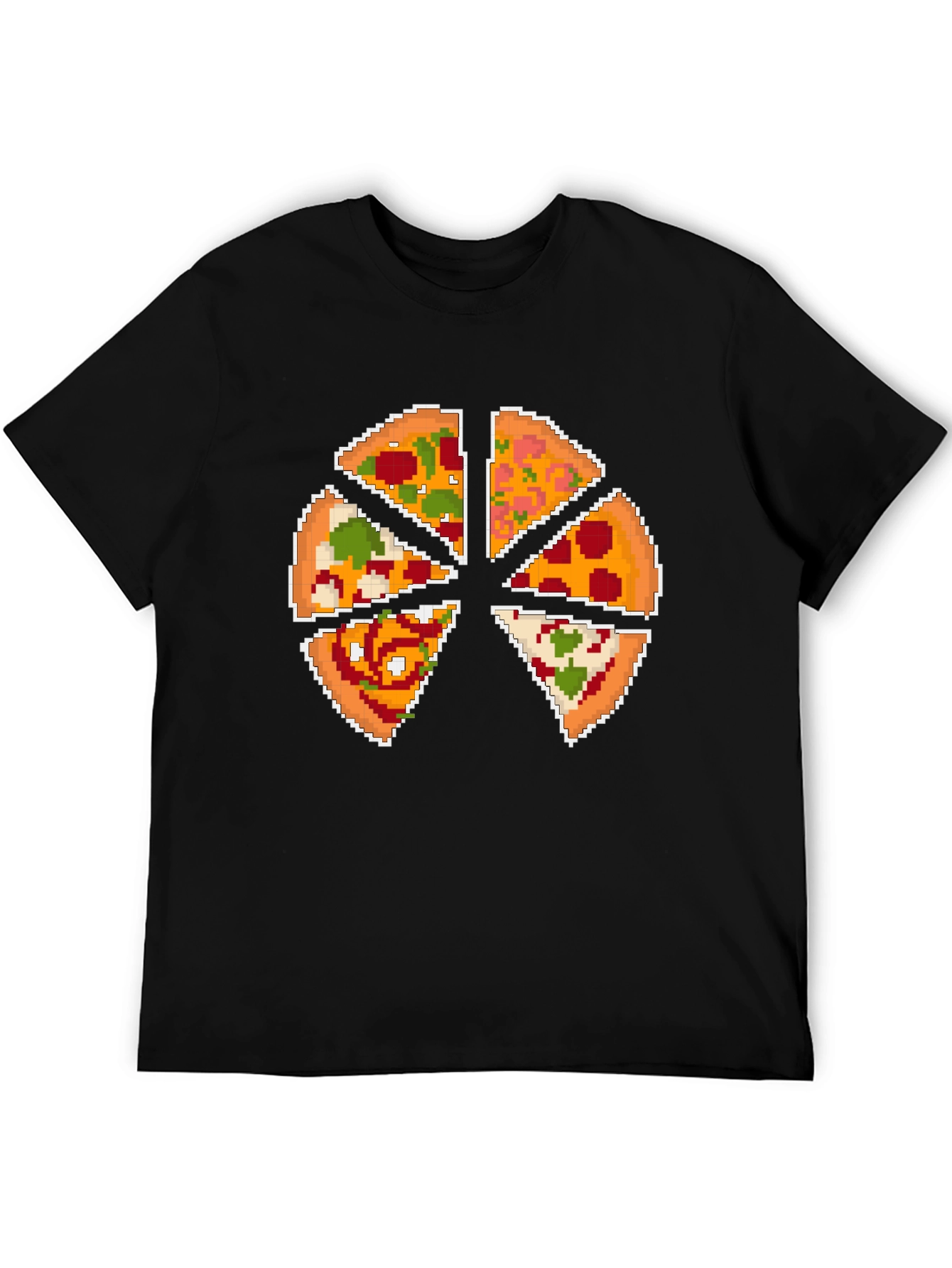 Black Pixel Pizza Slice Graphic T-Shirt - Fun Novelty Tee view 5