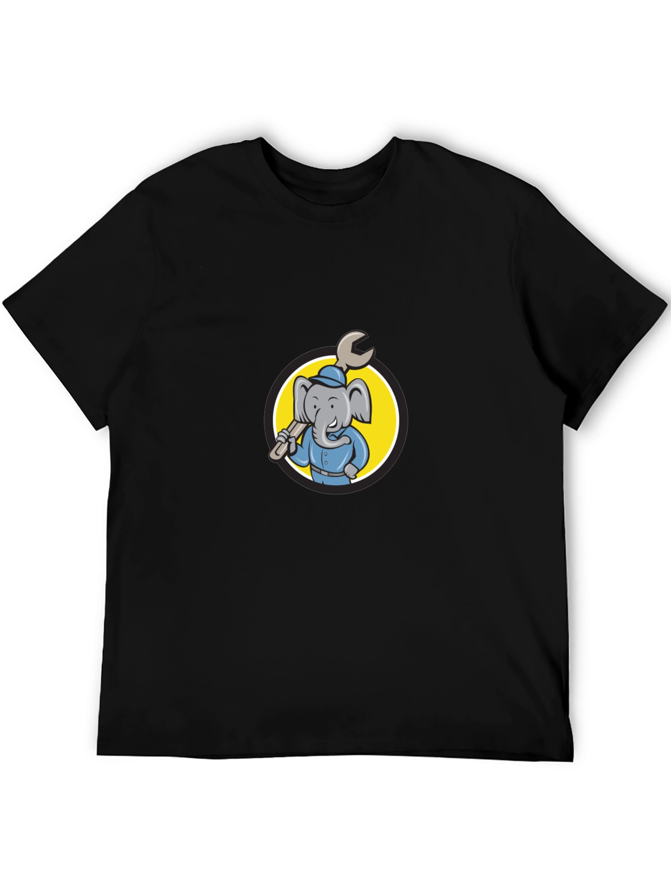 Black Elephant Mechanic T-Shirt - Cartoon Animal Tee view 5