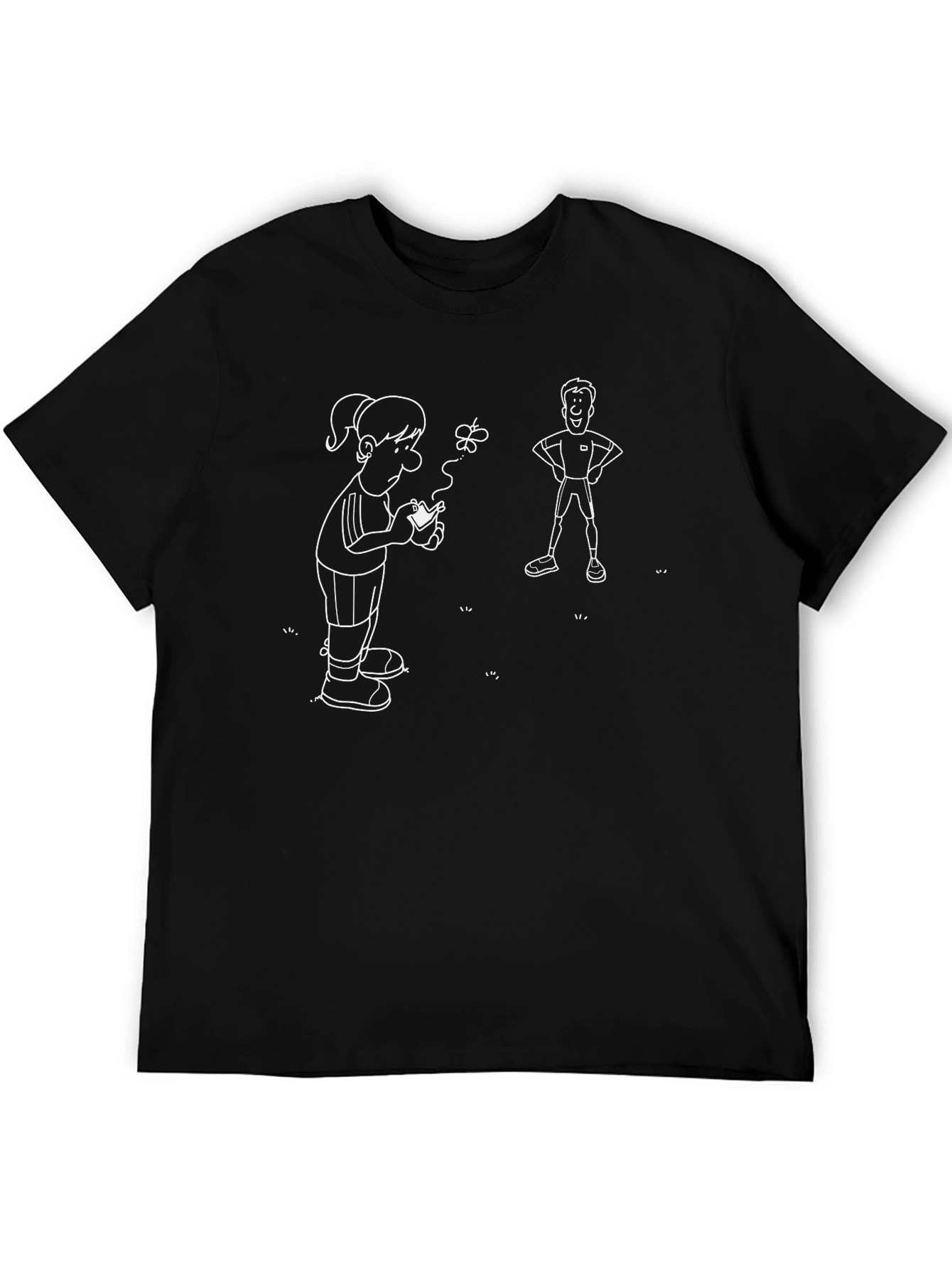 Black Funny Black T-Shirt with Cartoon Graphic view 5