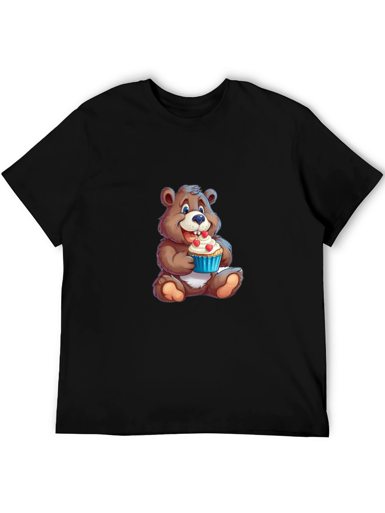 Black Cute Bear Cupcake Graphic T-Shirt - Black view 5
