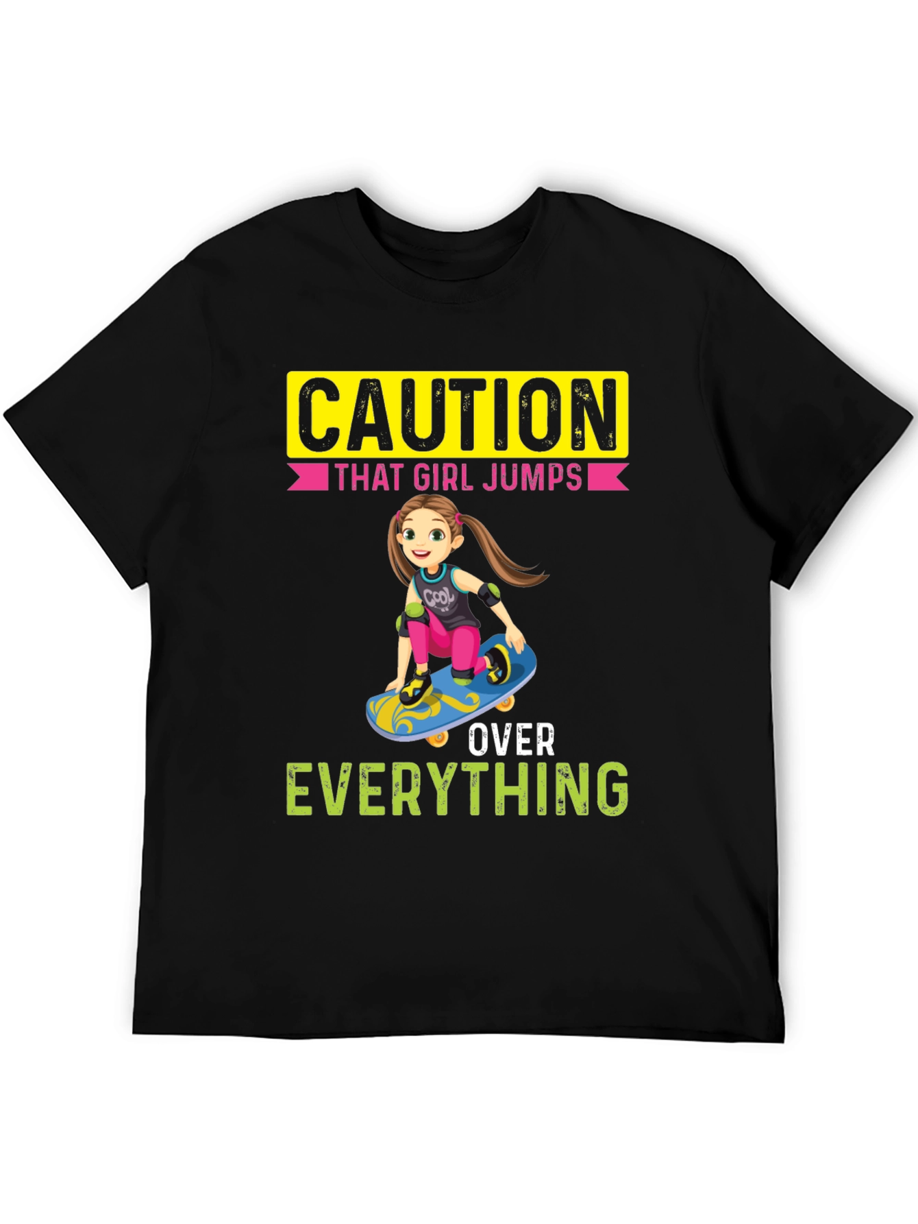 Black Caution: That Girl Jumps Over Everything Graphic Tee view 5